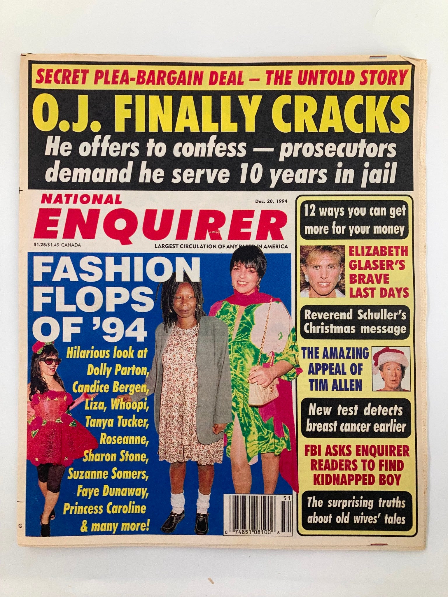 National Enquirer Magazine December 20 1994 Dolly Parton, Whoopi No Label