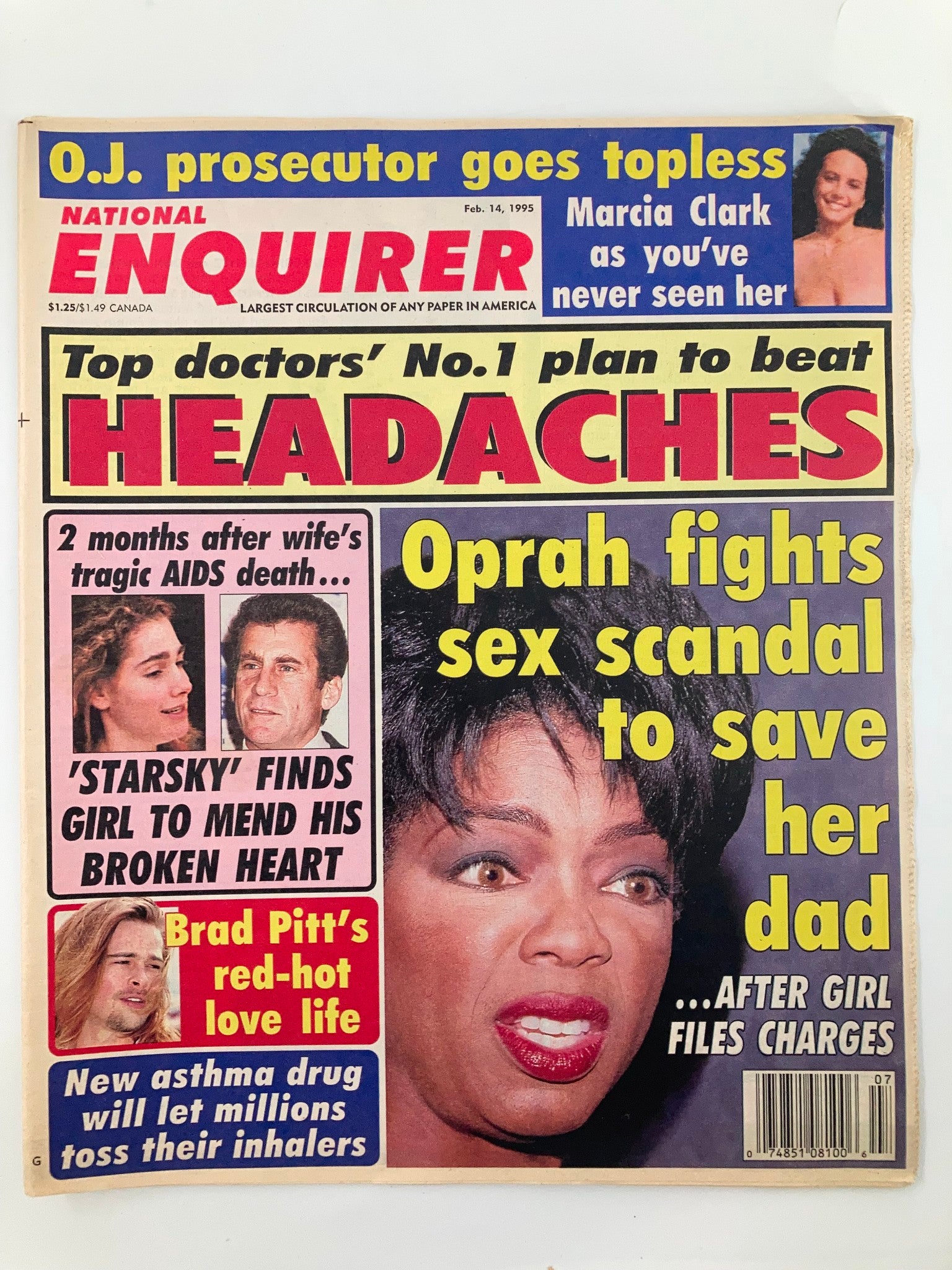 National Enquirer Magazine February 14 1995 Brad Pitt, Oprah No Label