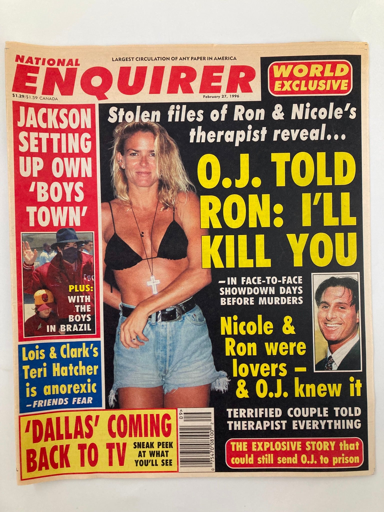 National Enquirer Magazine February 27 1996 Nicole Brown & Ron Goldman No Label