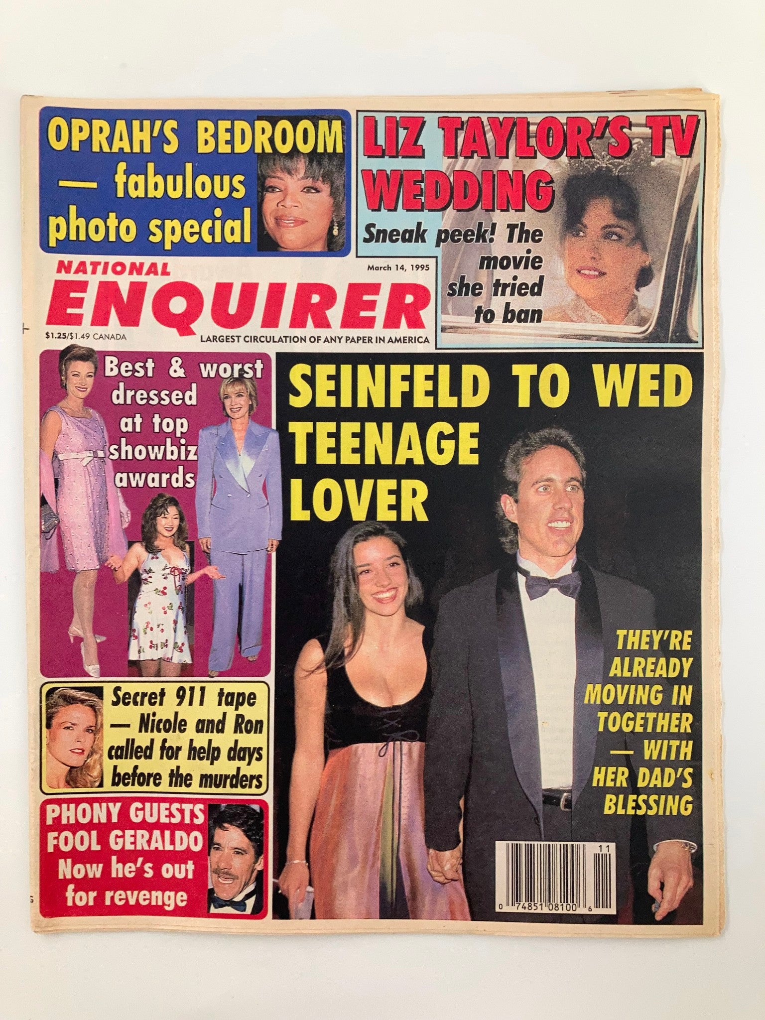 National Enquirer Magazine March 14 1995 Oprah, Liz Taylor, Geraldo No Label