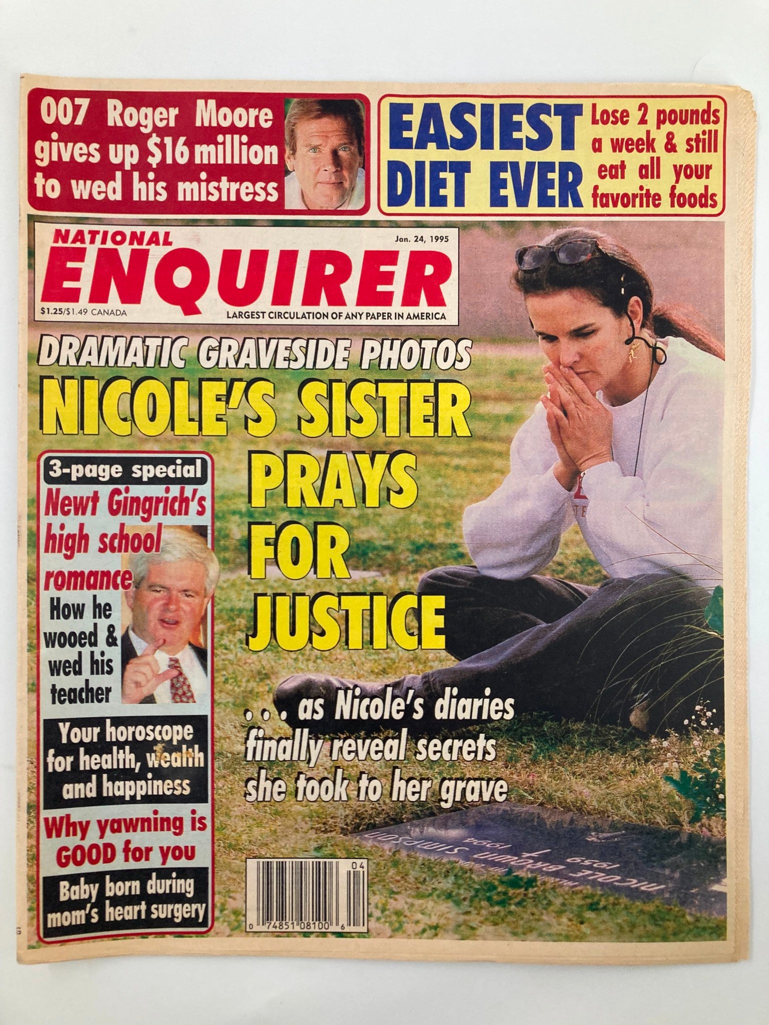 National Enquirer Magazine January 24 1995 Nicole Brown, Roger Moore No Label