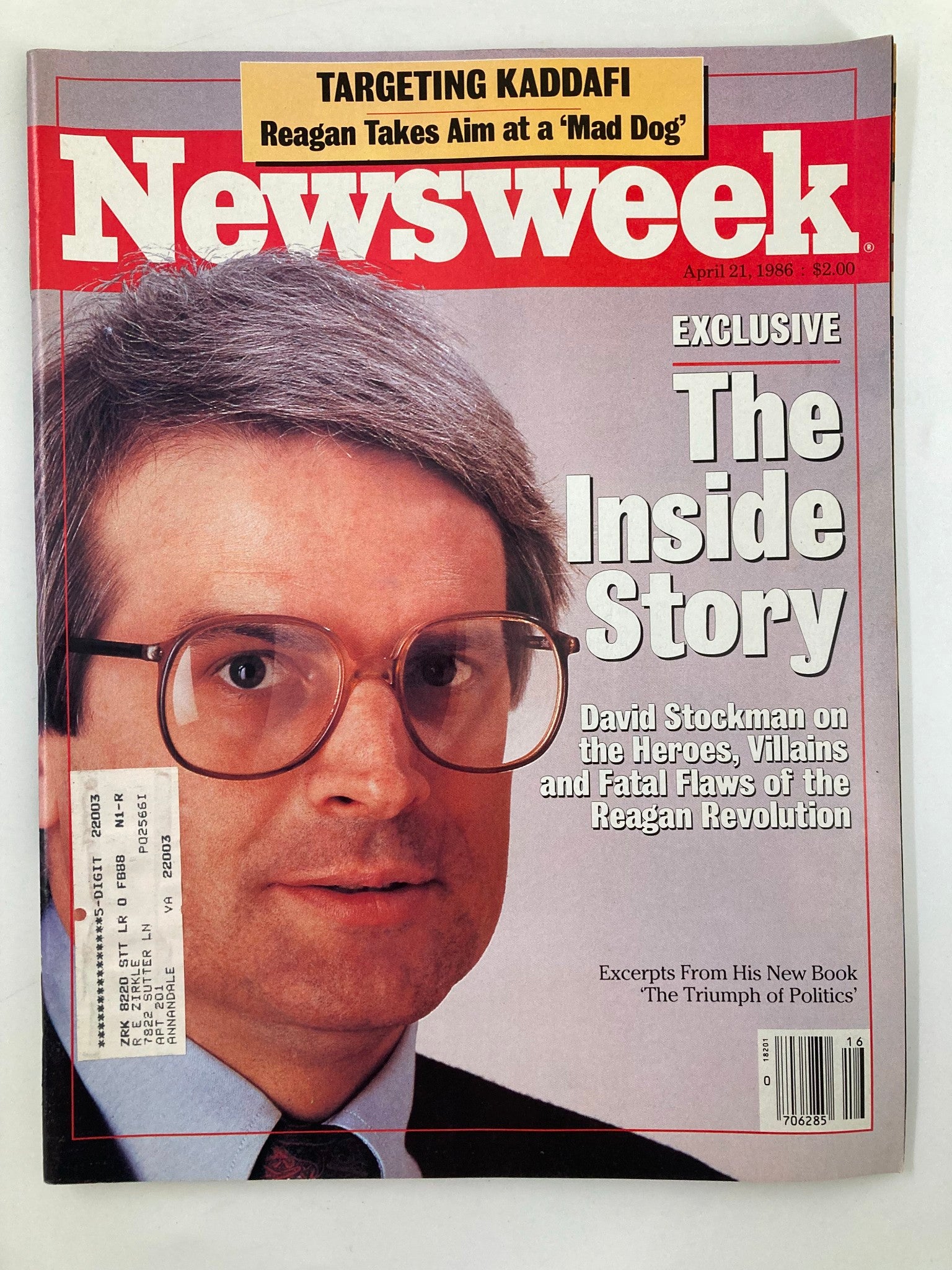 VTG Newsweek Magazine April 21 1986 David Stockman 'The Triumph of Politics'