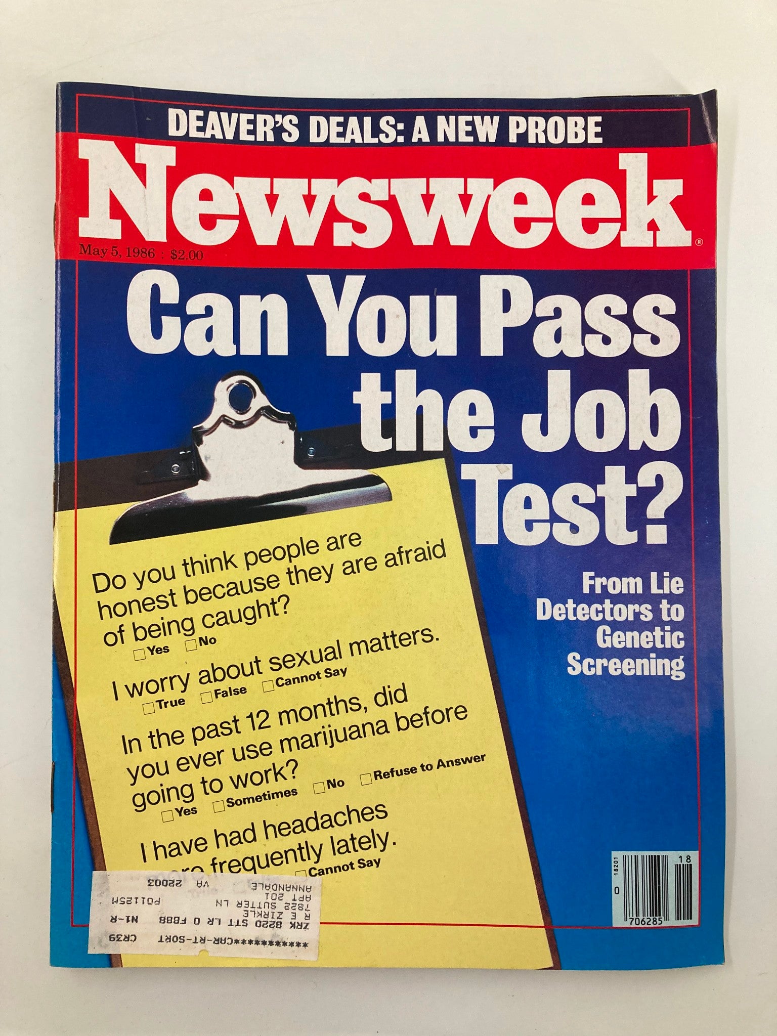 VTG Newsweek Magazine May 5 1986 Can You Pass The Job Test From Lie Detectors