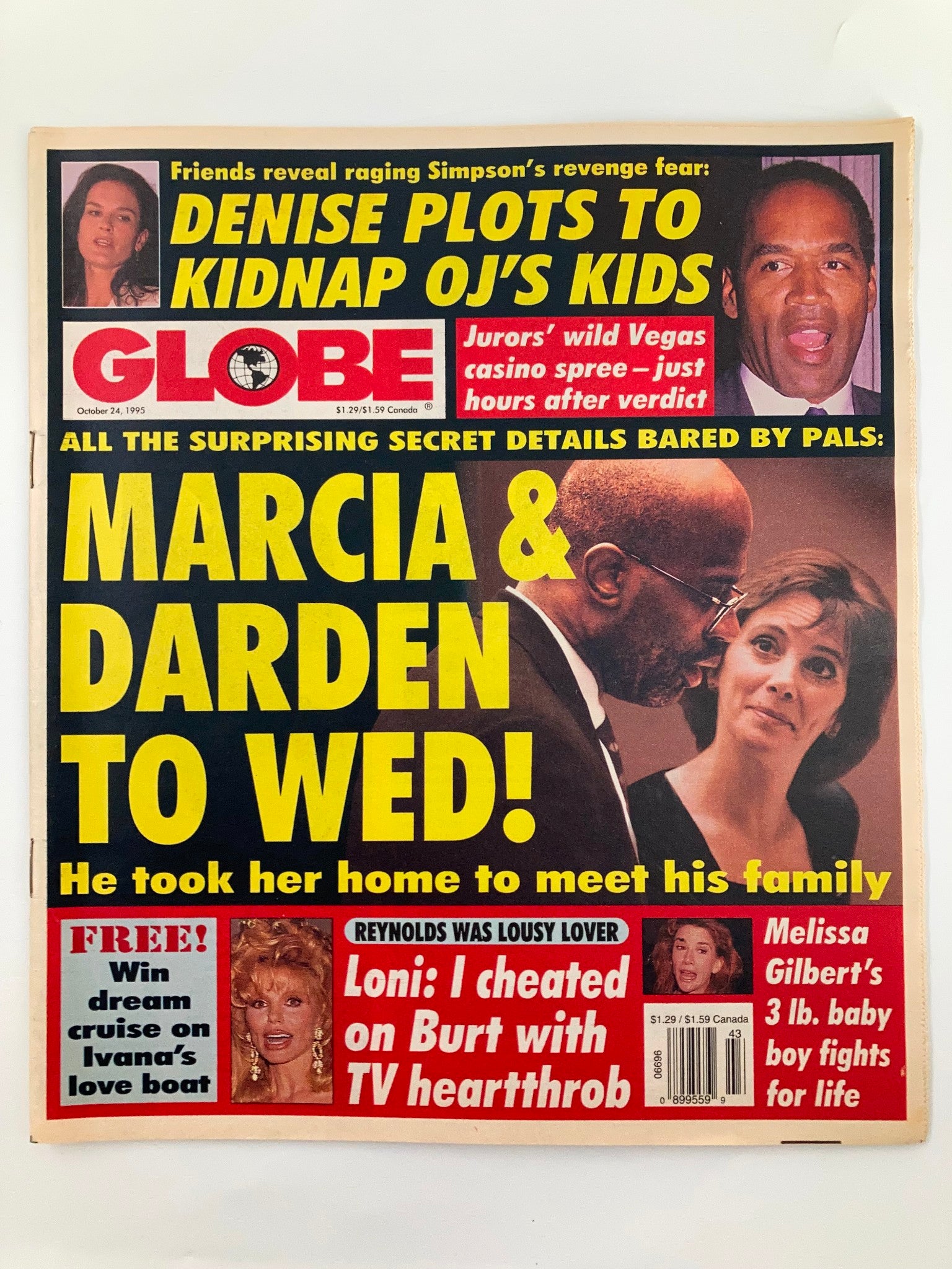 Globe Magazine October 24 1995 Marcia & Darden, Melissa Gilbert  Tabloid