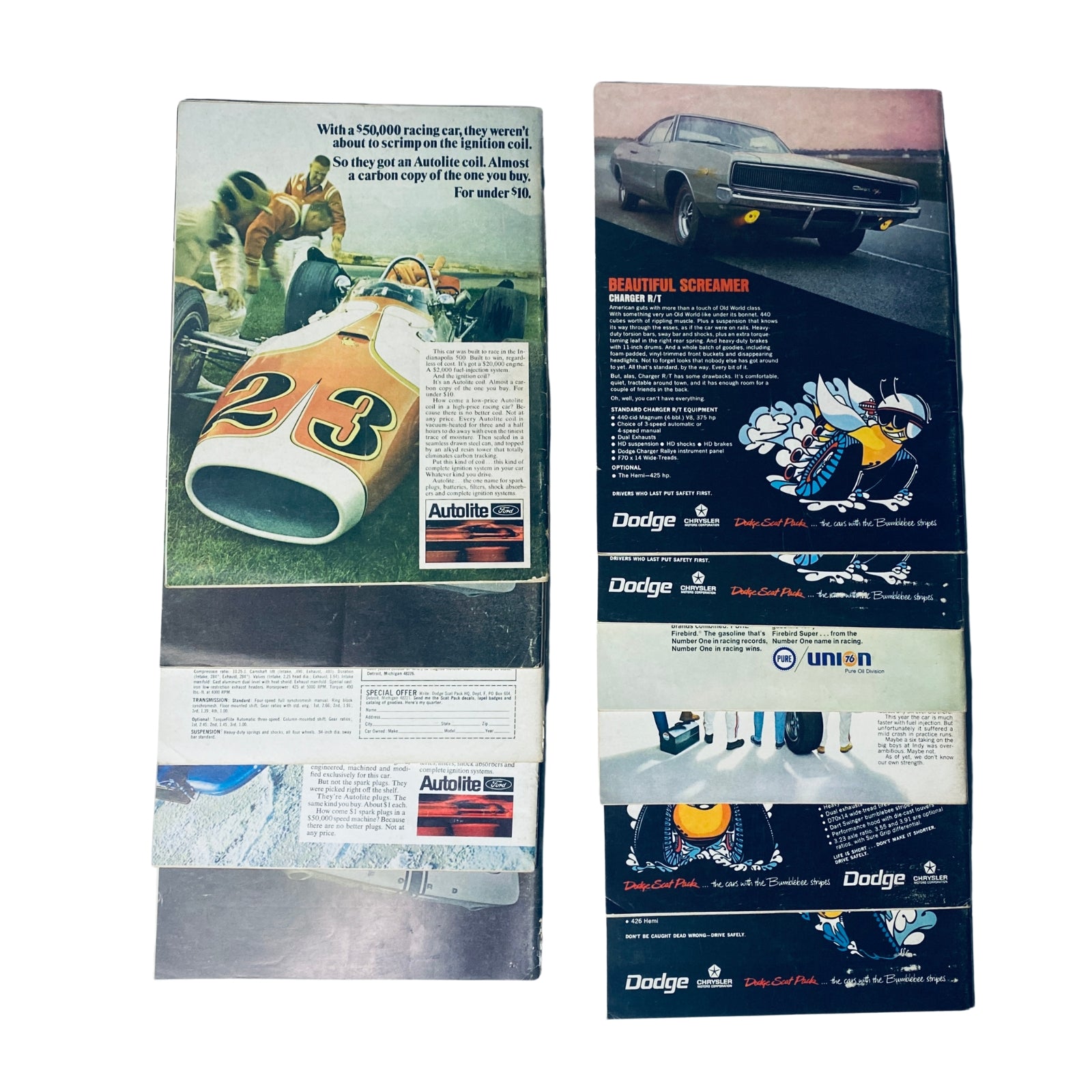 Back cover of Car and Driver Magazine, featuring advertisements and automotive imagery from the 1968 issues.