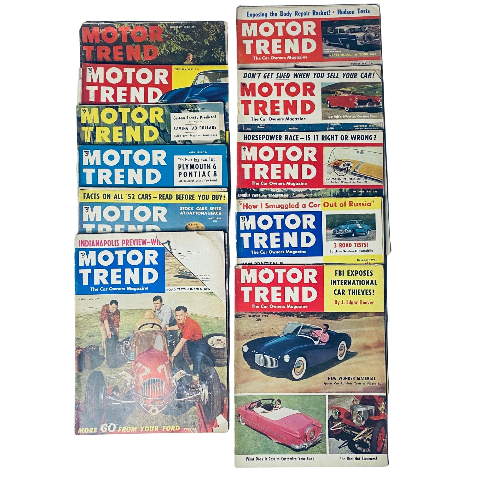 Lot of 11 Motor Trend Magazine 1952 January - June, August - December