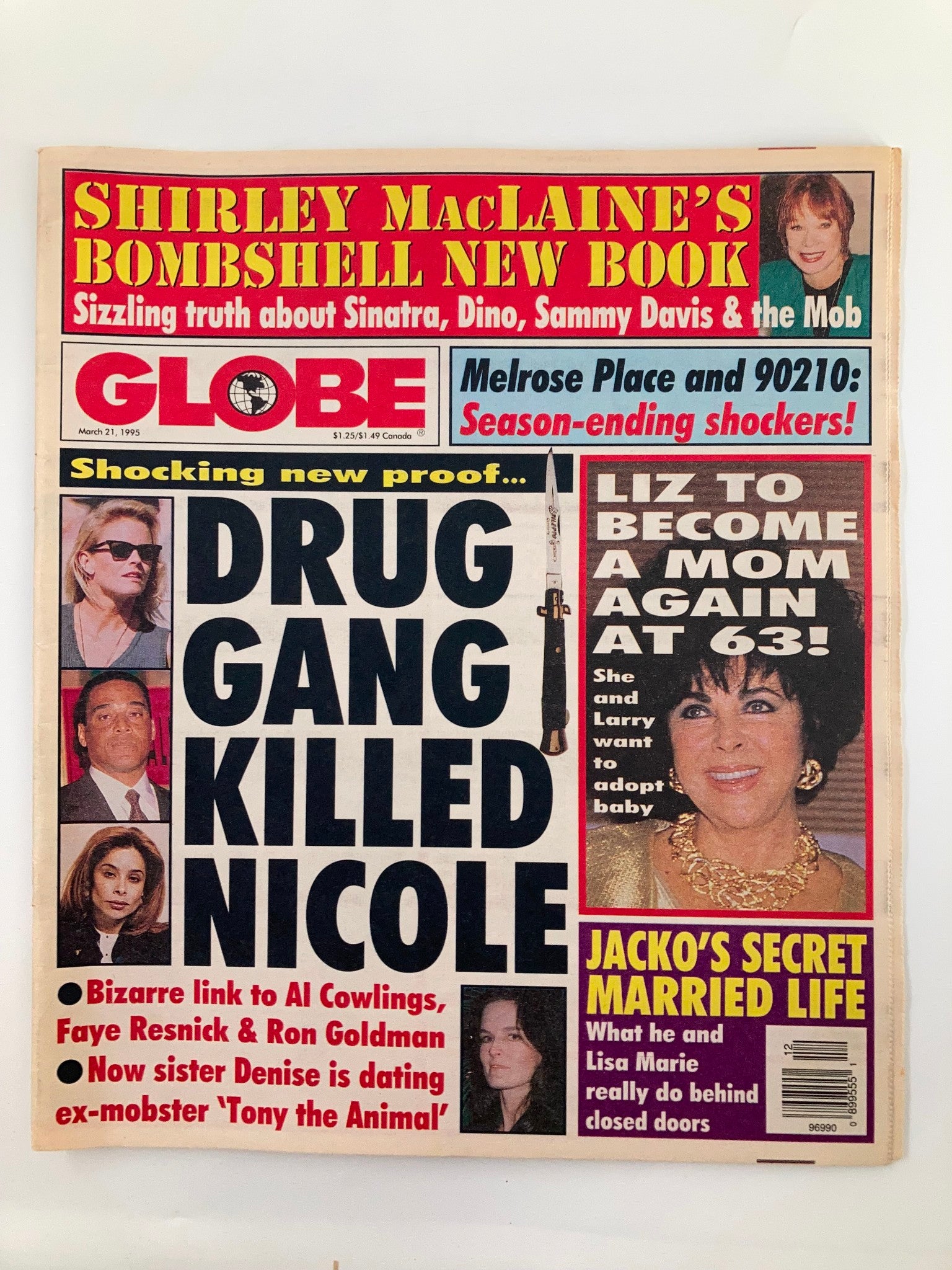 Globe Magazine March 21 1995 Liz Taylor, Shirley MacLaine, Lisa Marie  Tabloid