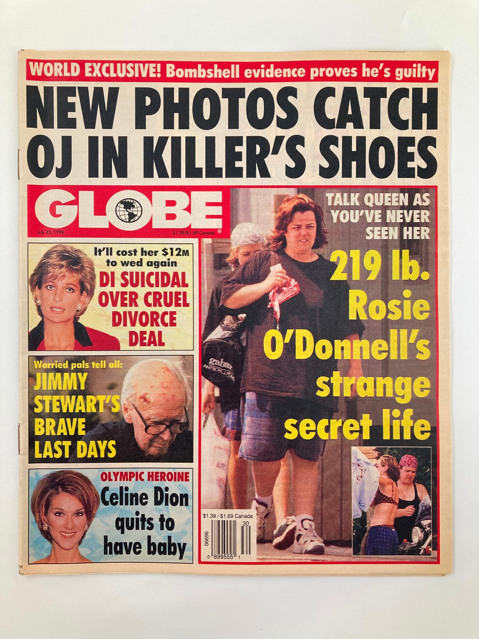 Globe Magazine July 23 1996 Rosie O'Donnell, Celine Dion, Diana VG Tabloid