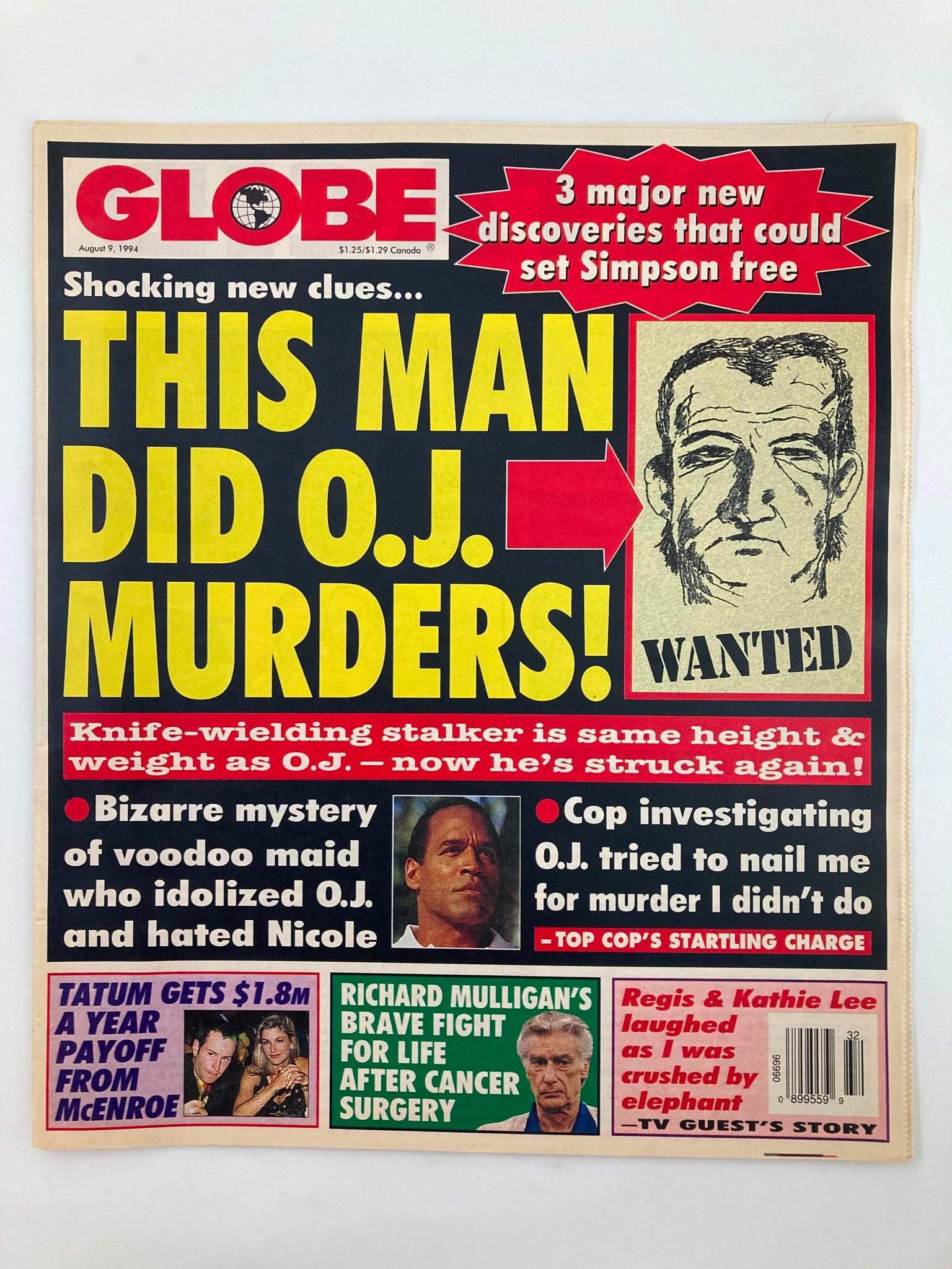 Globe Magazine August 9 1994 Richard Mulligan, Regis & Kathie Lee VG Tabloid