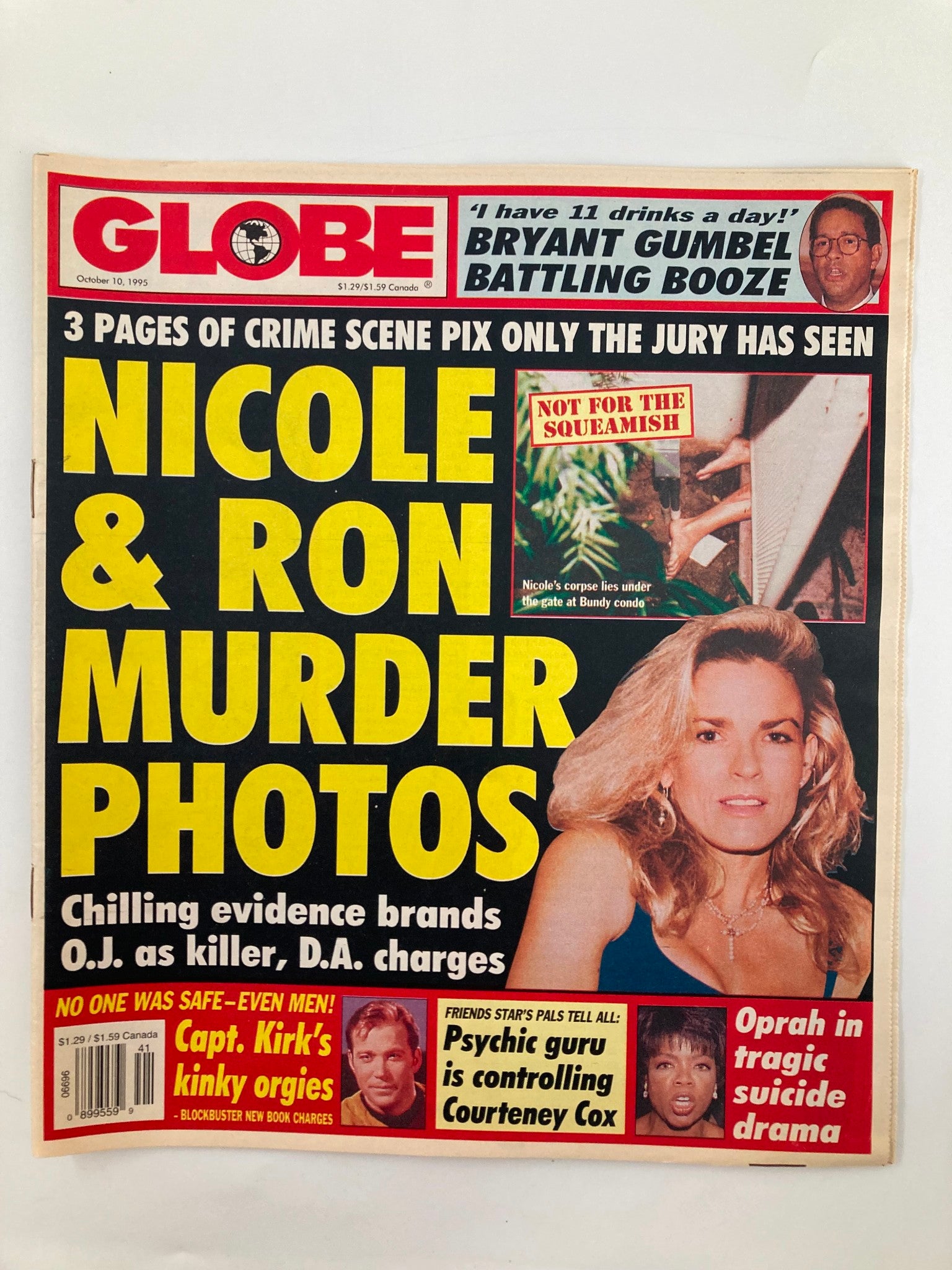 Globe Magazine October 10 1995 Oprah, Bryant Gumbel, OJ Simpson VG Tabloid