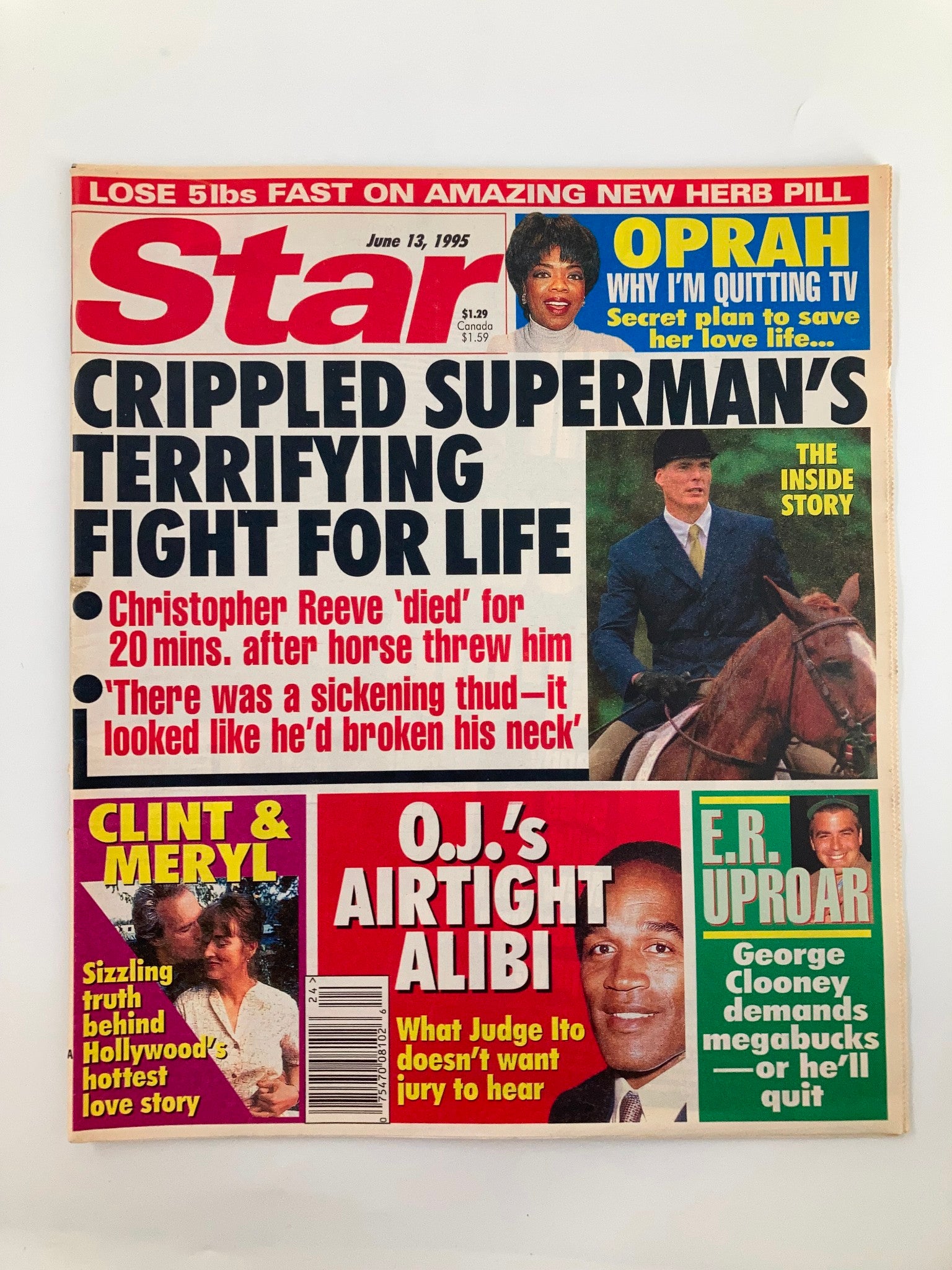 Star Tabloid Magazine June 13 1995 Christopher Reed, Clint & Meryl No Label VG