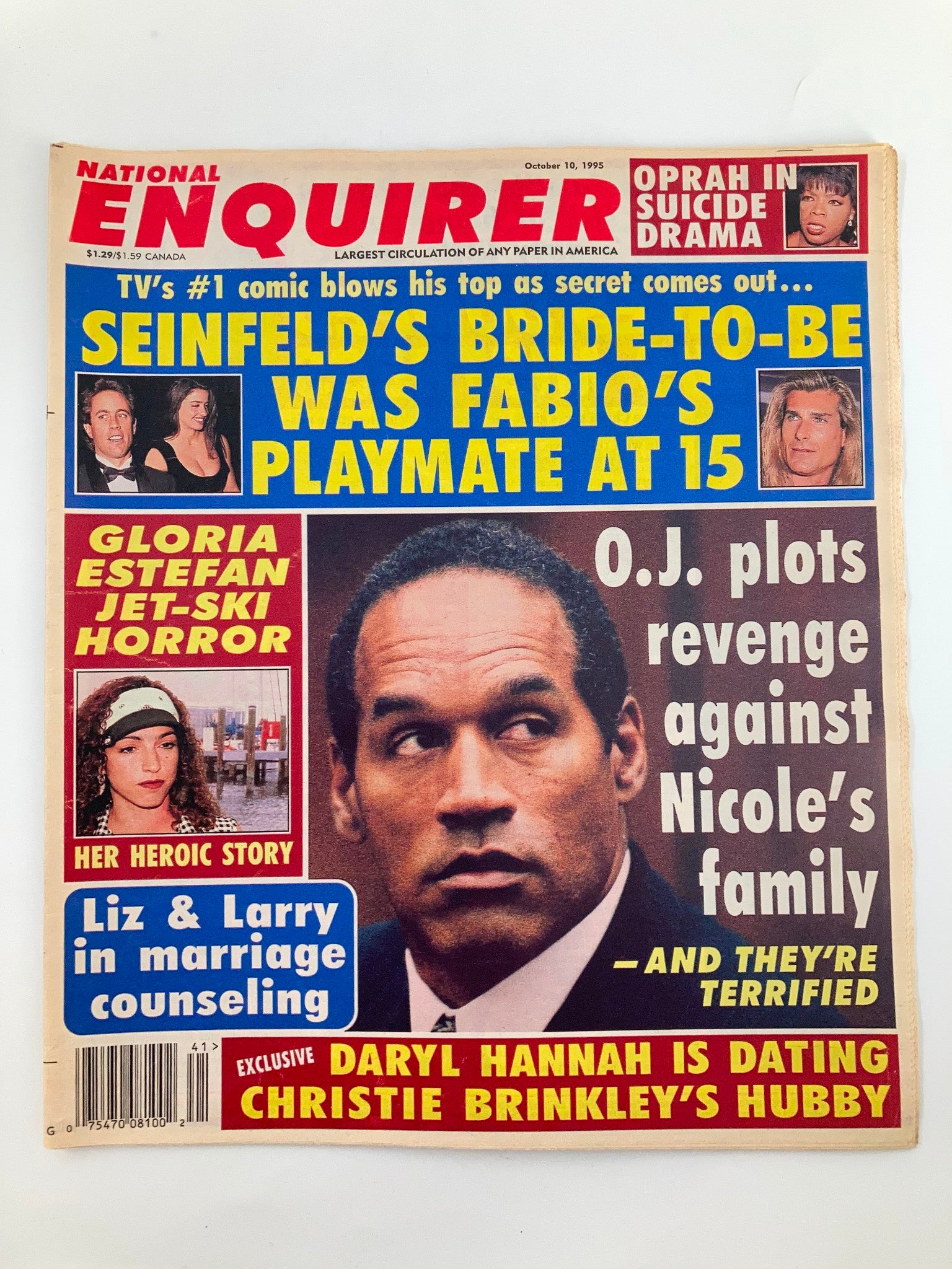 National Enquirer Tabloid October 10 1995 Gloria Estefan, Liz Taylor No Label VG