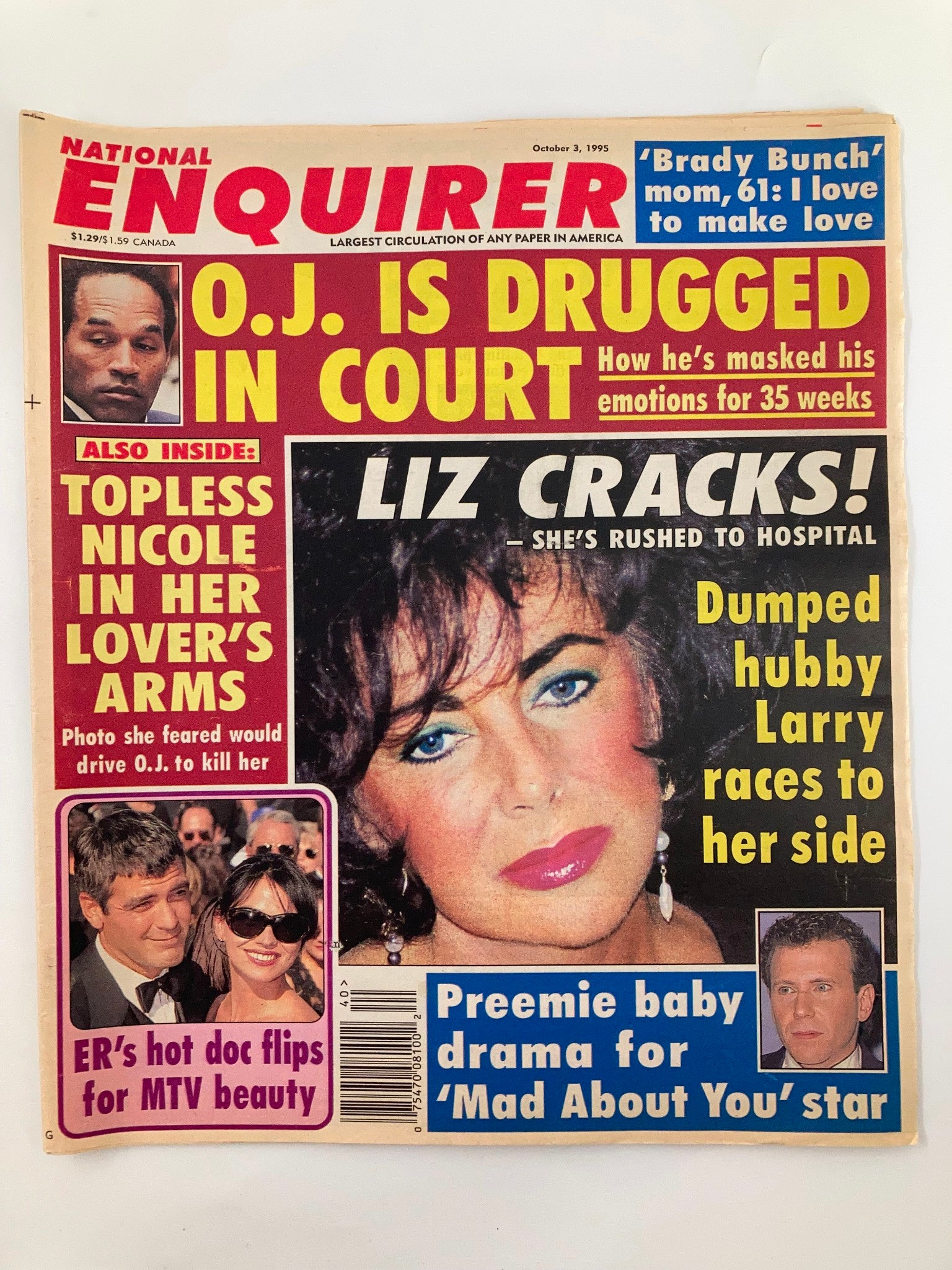 National Enquirer Tabloid October 3 1995 Liz Taylor Dumps Larry No Label VG