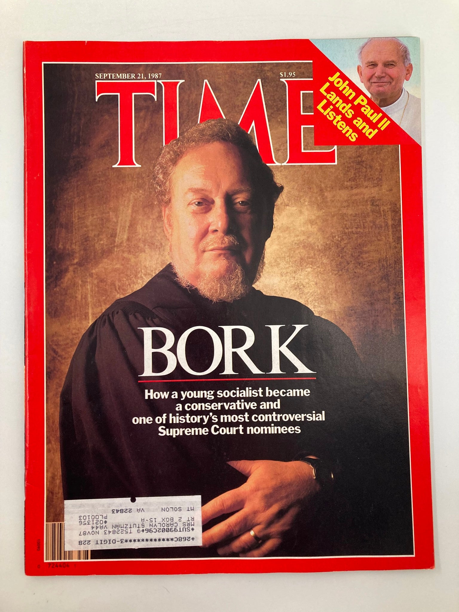 VTG Time Magazine September 21 1987 Robert Bork and Pope John II Lands & Listens