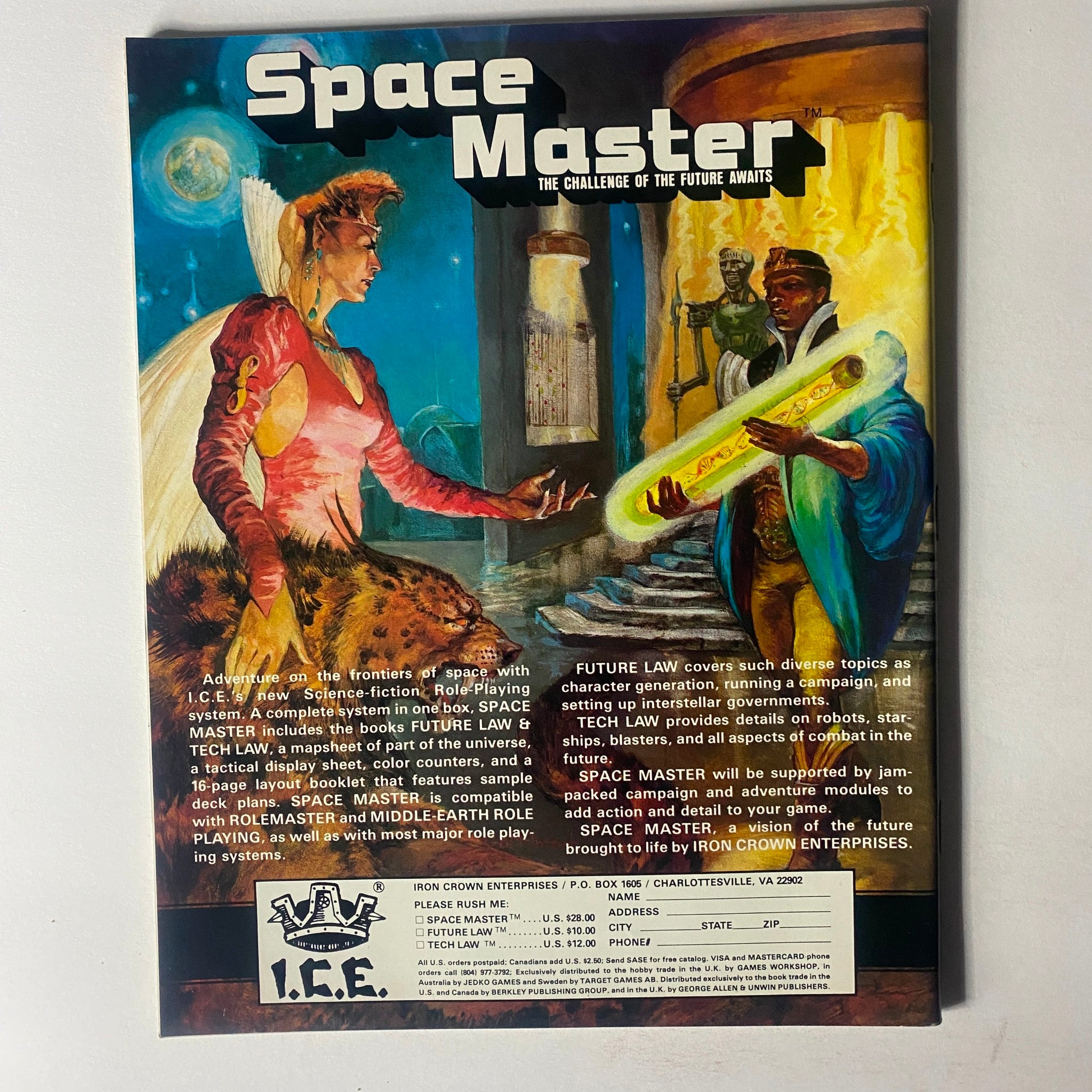 Back cover of VTG Dragon Magazine June 1985 #98, featuring an advertisement for Space Master role-playing system, highlighting its unique gameplay and character generation features.