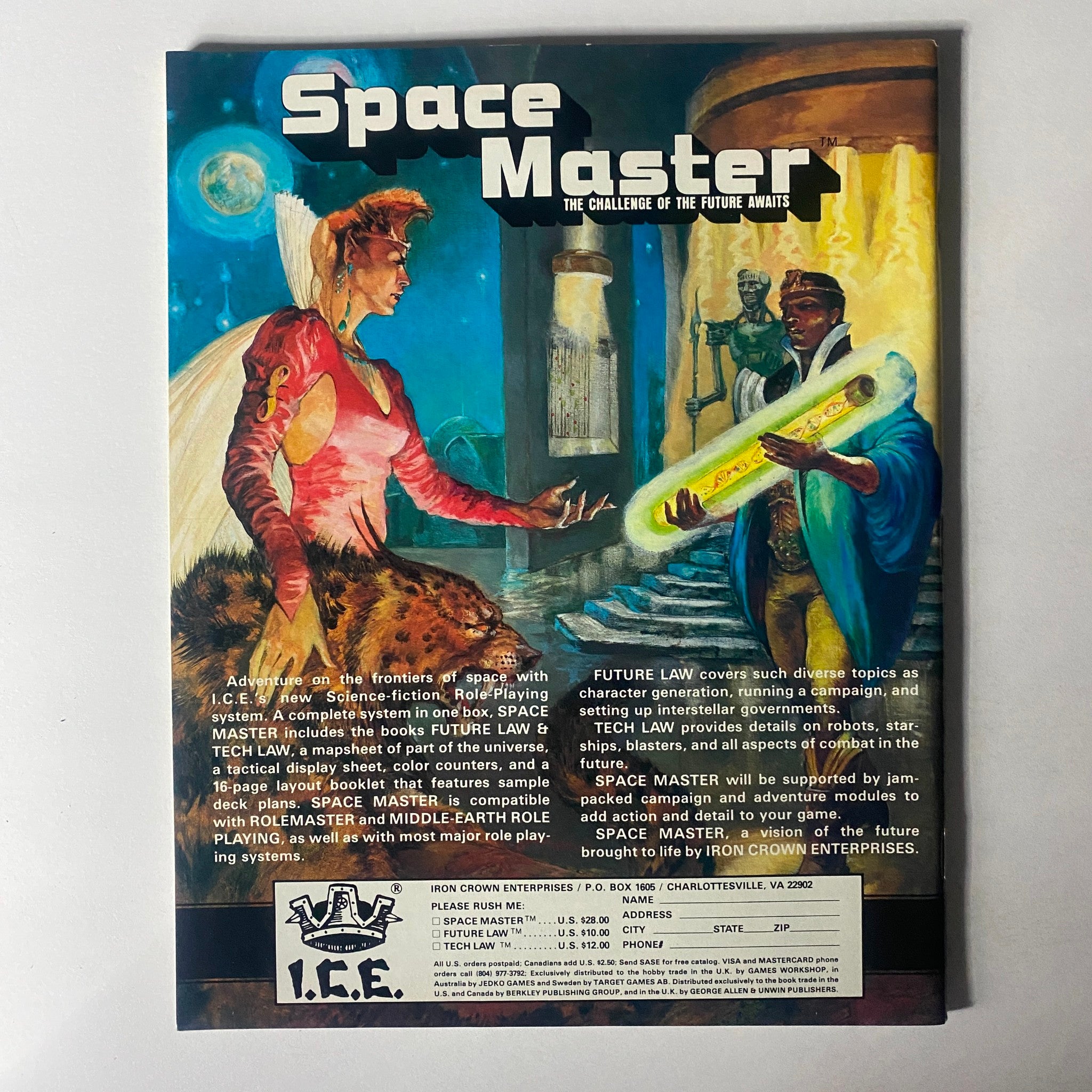 Back cover of VTG Dragon Magazine January 1986 #105, displaying an advertisement for Space Master role-playing game with colorful artwork.
