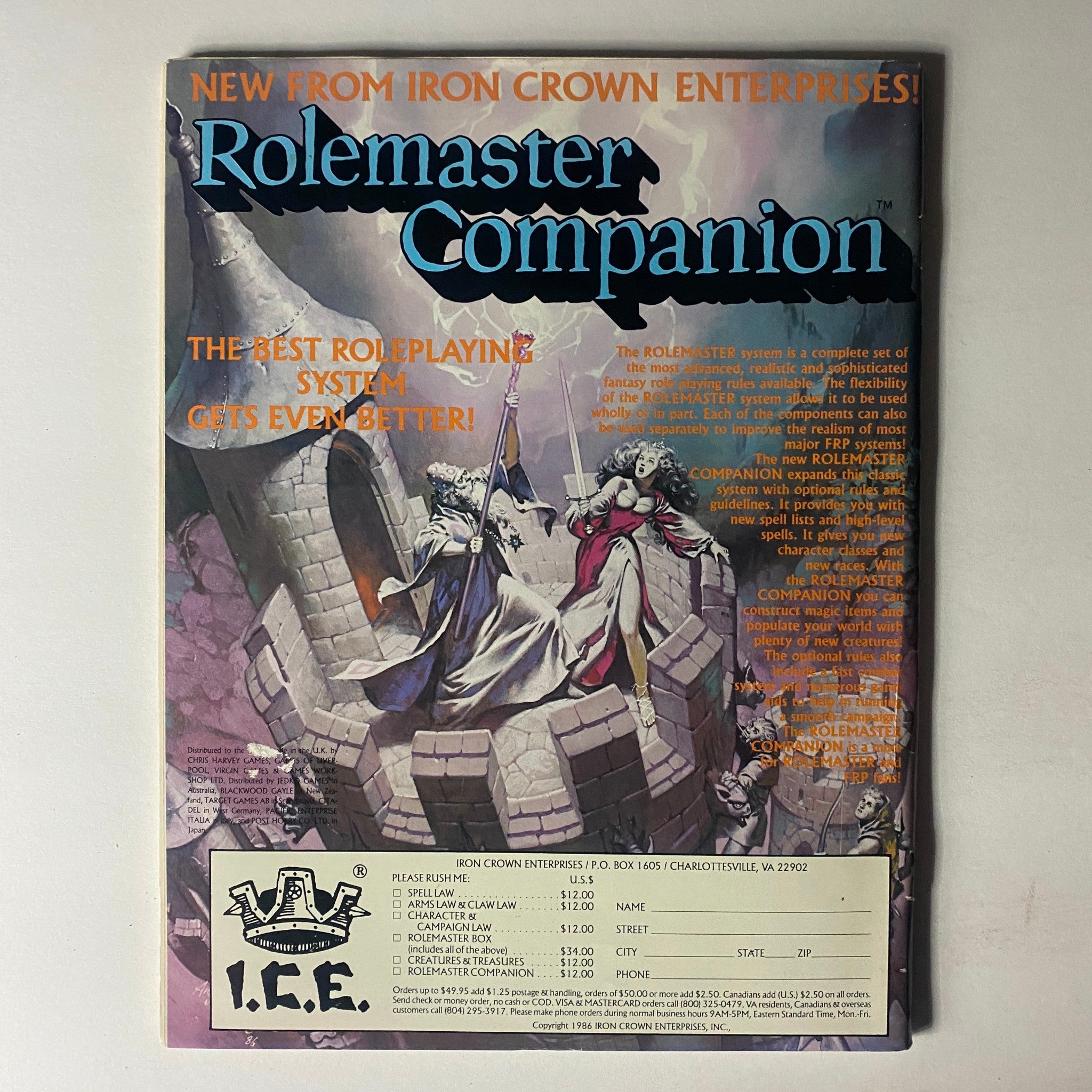 Back cover of VTG Dragon Magazine January 1987 No. 117 showcasing an advertisement for Rolemaster Companion, related to the tabletop RPG gaming community.