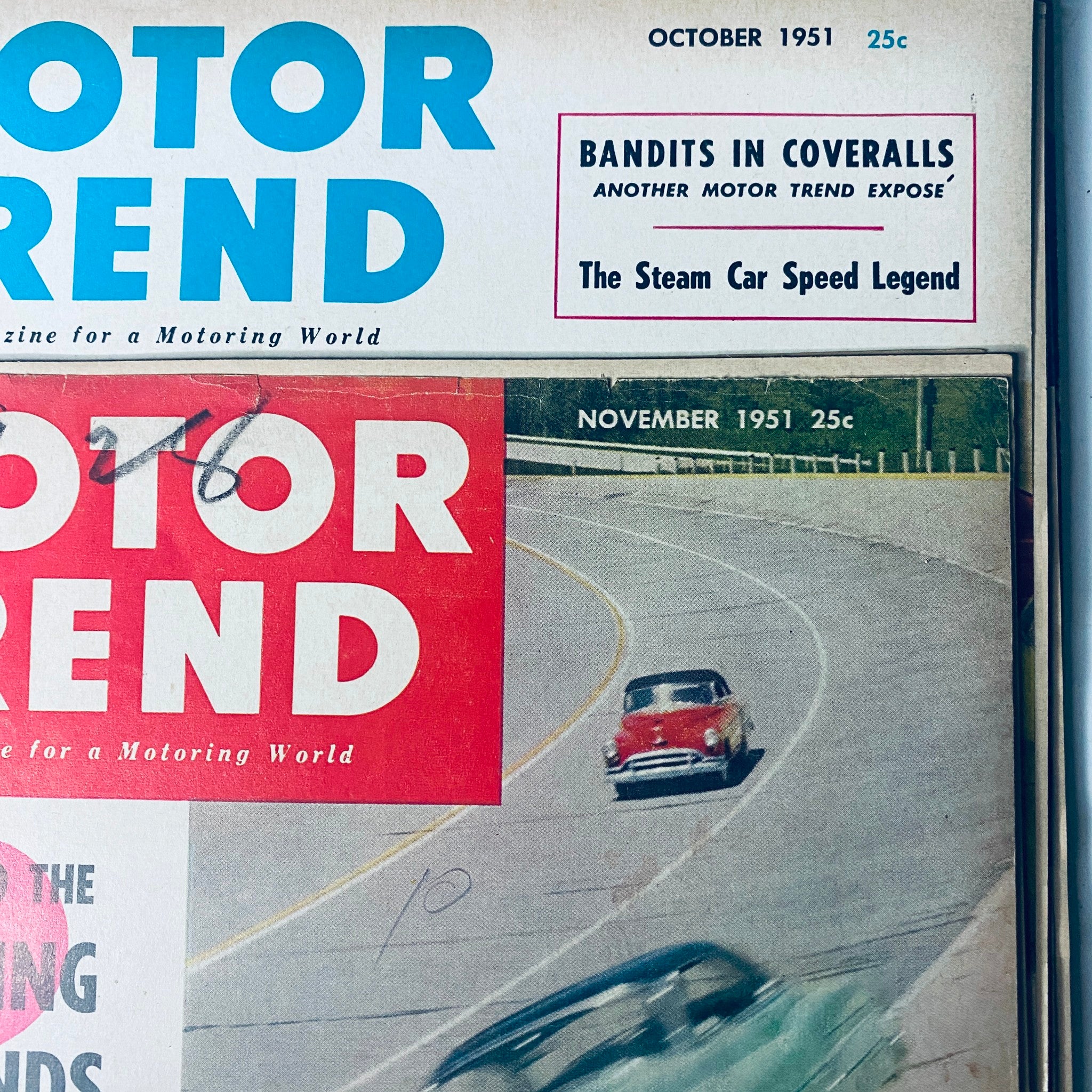 Cover of Motor Trend Magazine for October and November 1951, included in the Lot of 9 Motor Trend Magazine 1951 March - November collection, featuring historical automotive content.