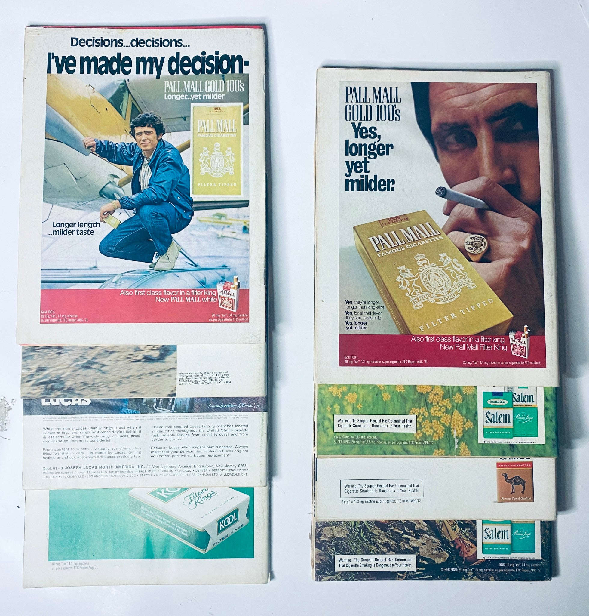 Lot of 8 Road and Track magazines from 1972, featuring advertisements and editorial content, showcasing automotive culture from January to May and September to November.