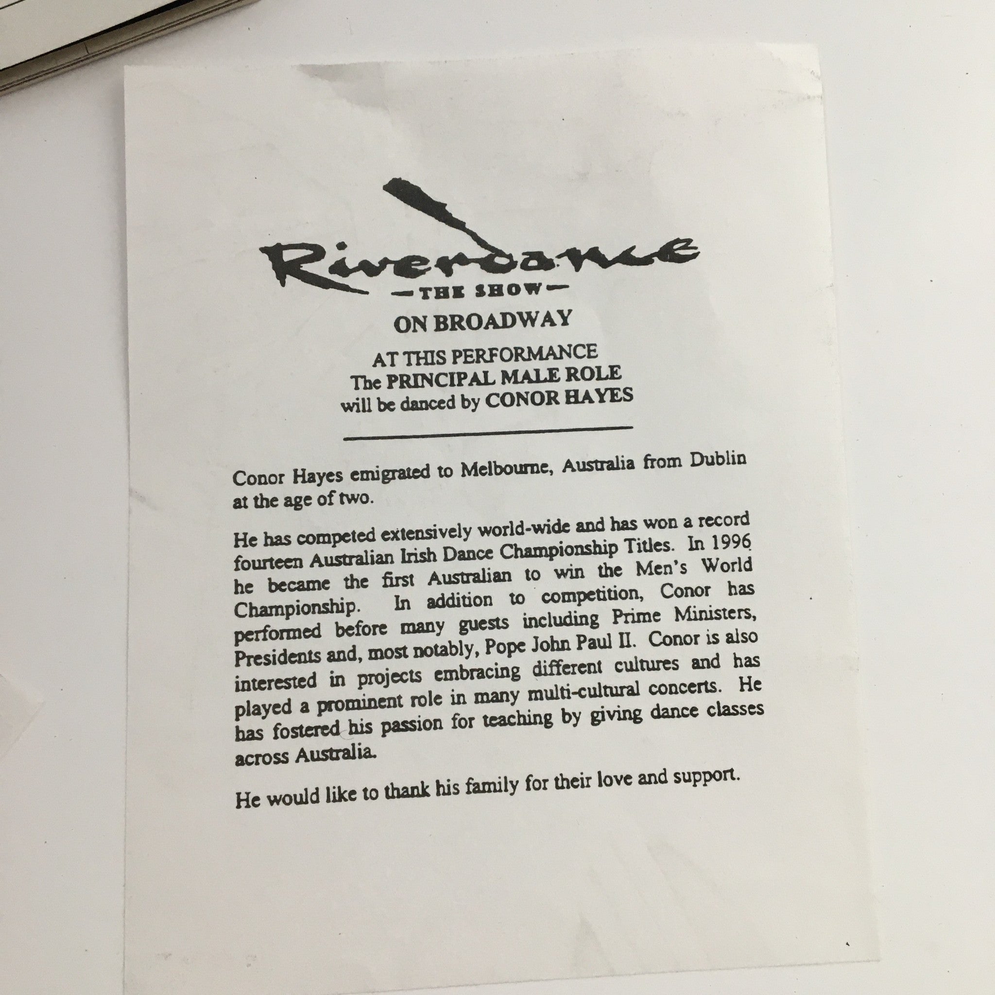 2001 Playbill Gershwin Theatre Presents Riverdance On Broadway by John McColgan