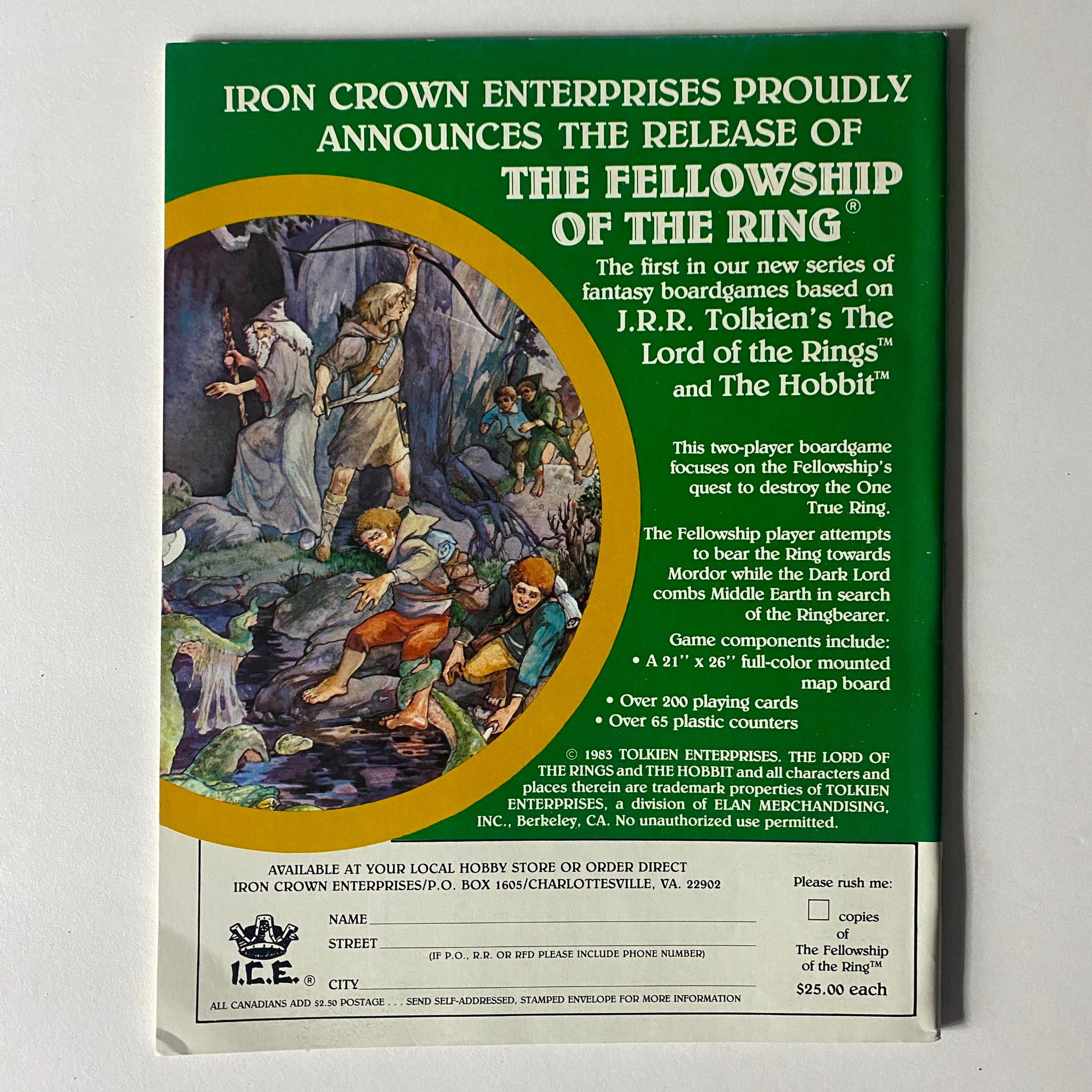 Advertisement for 'The Fellowship of the Ring' board game based on J.R.R. Tolkien's works, featured in Dragon Magazine December 1983 Issue #80.