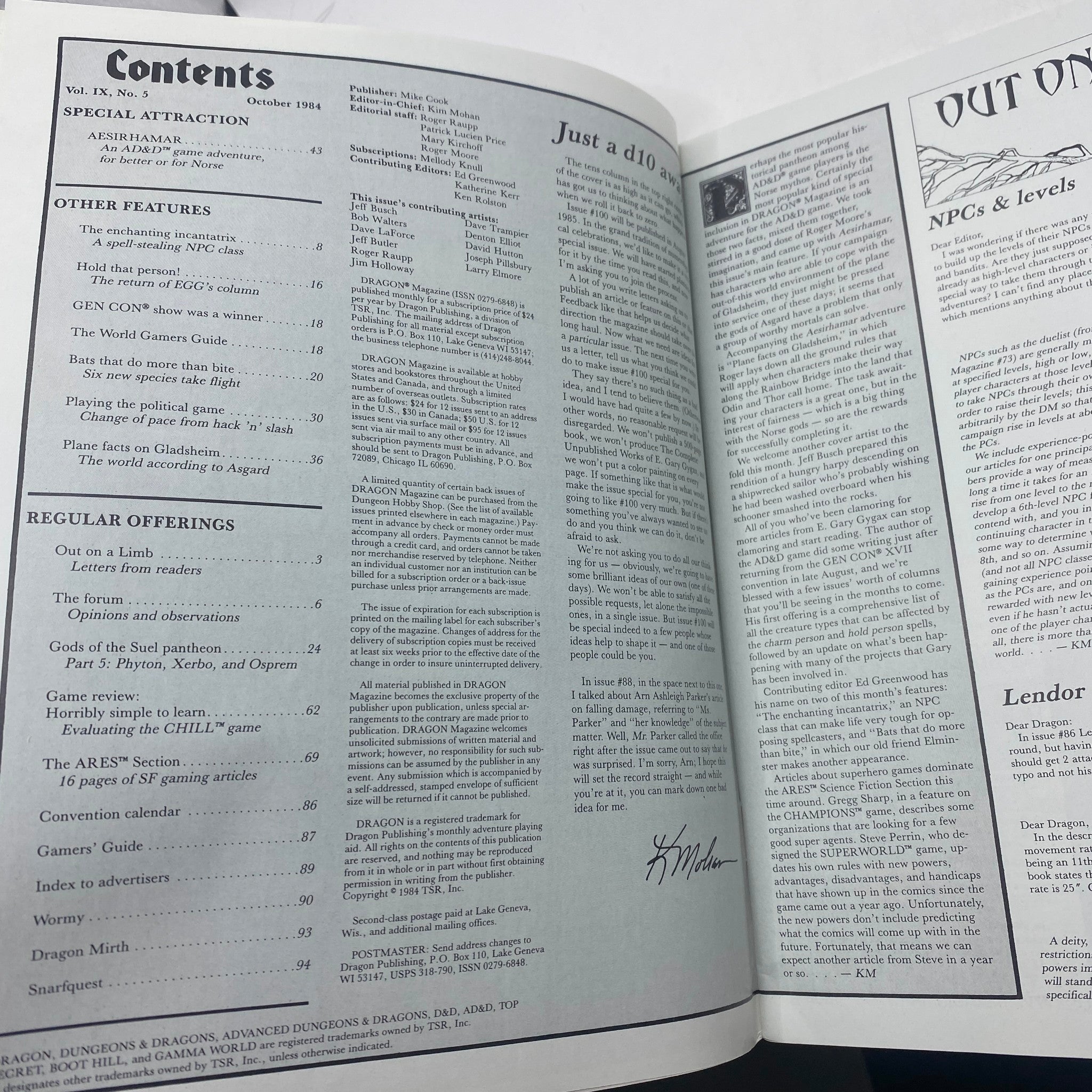 Contents page of Dragon Magazine October 1984 #90 featuring articles and features including 'The Enchanting Incantarix' and gaming insights from the vintage issue.