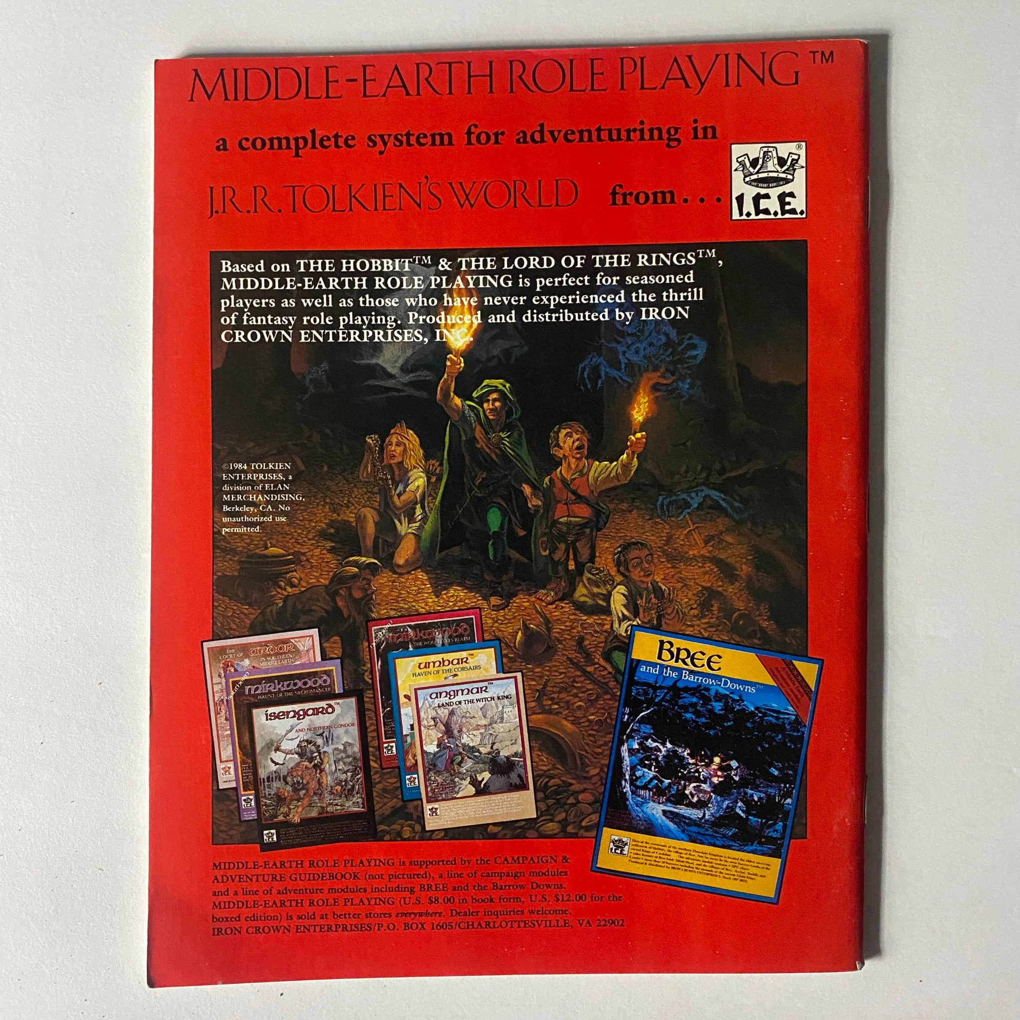 Back cover of VTG Dragon Magazine June 1984 #86 featuring Middle-Earth Role Playing advertisement, highlighting a complete system for adventuring in J.R.R. Tolkien's world.