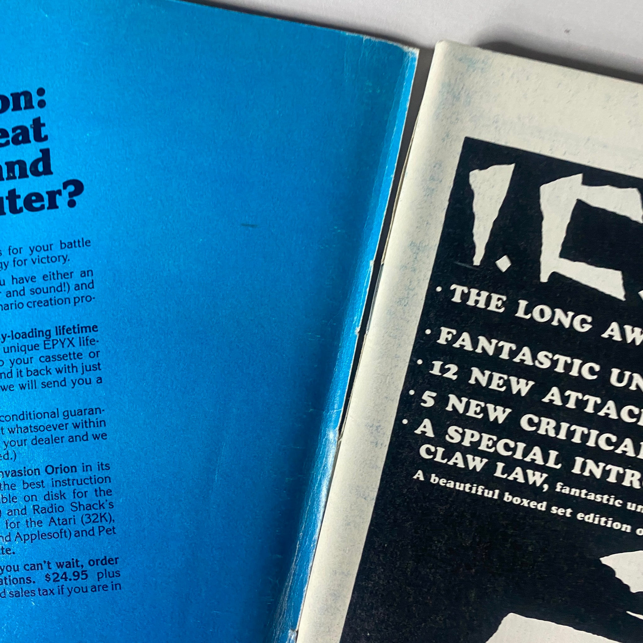 Close-up of the back cover of VTG Dragon Magazine June 1982 #61, showing product details and advertising an EPYX lifetime warranty, ideal for collectors of vintage role-playing magazines.
