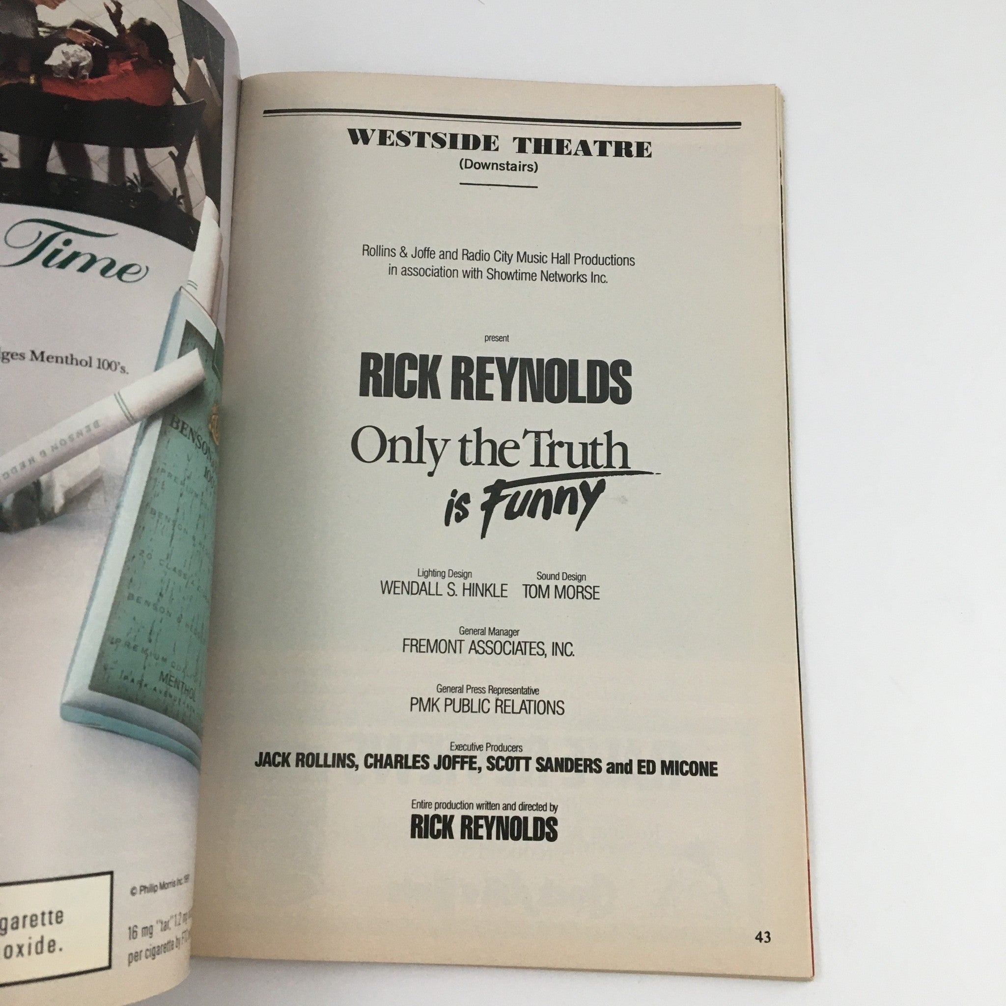 1991 Playbill Westside Theatre Present Only The Truth is Funny by Rick Reynolds