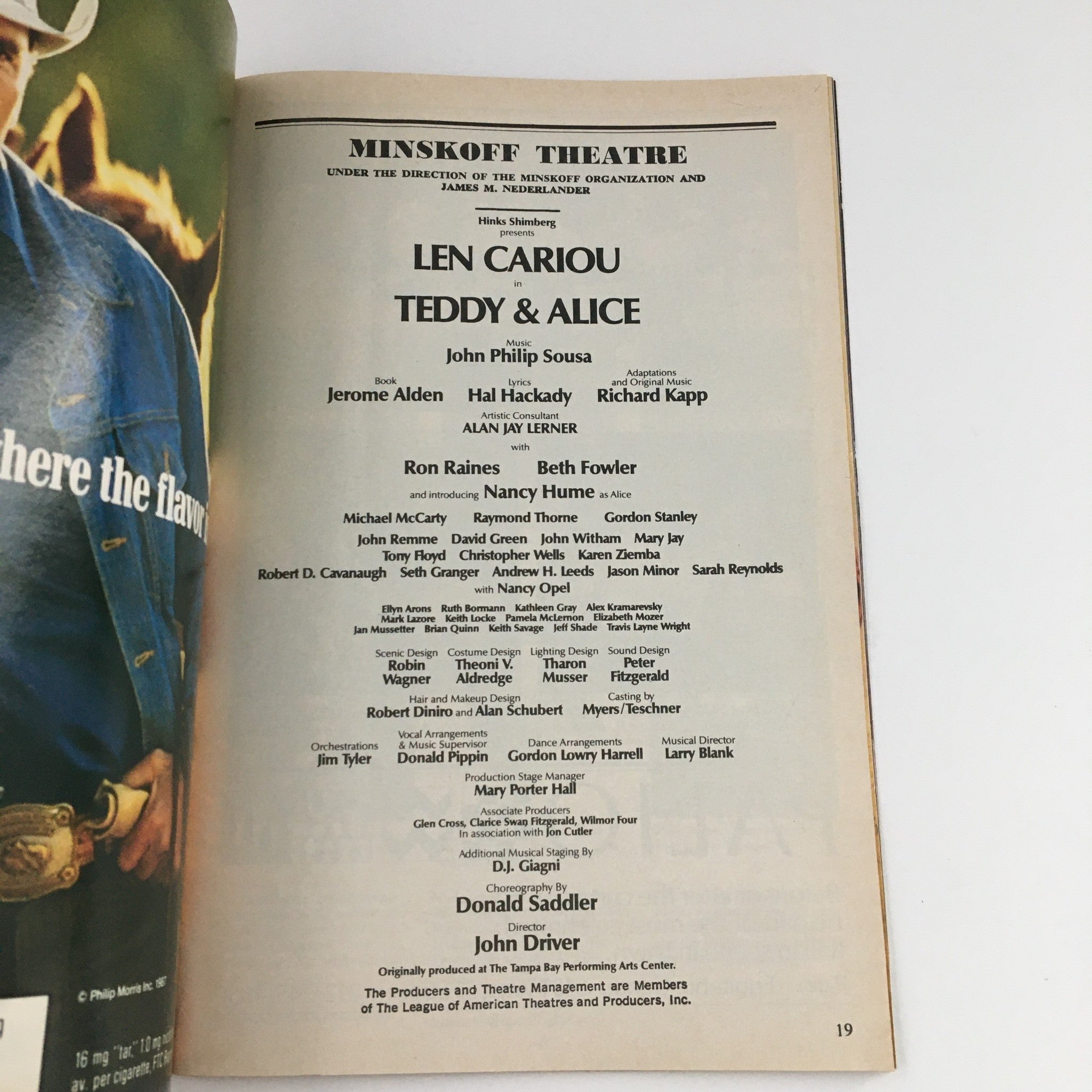 1988 Playbill Minskoff Theatre Present Len Cariou in Teddy & Alice by J. Driver