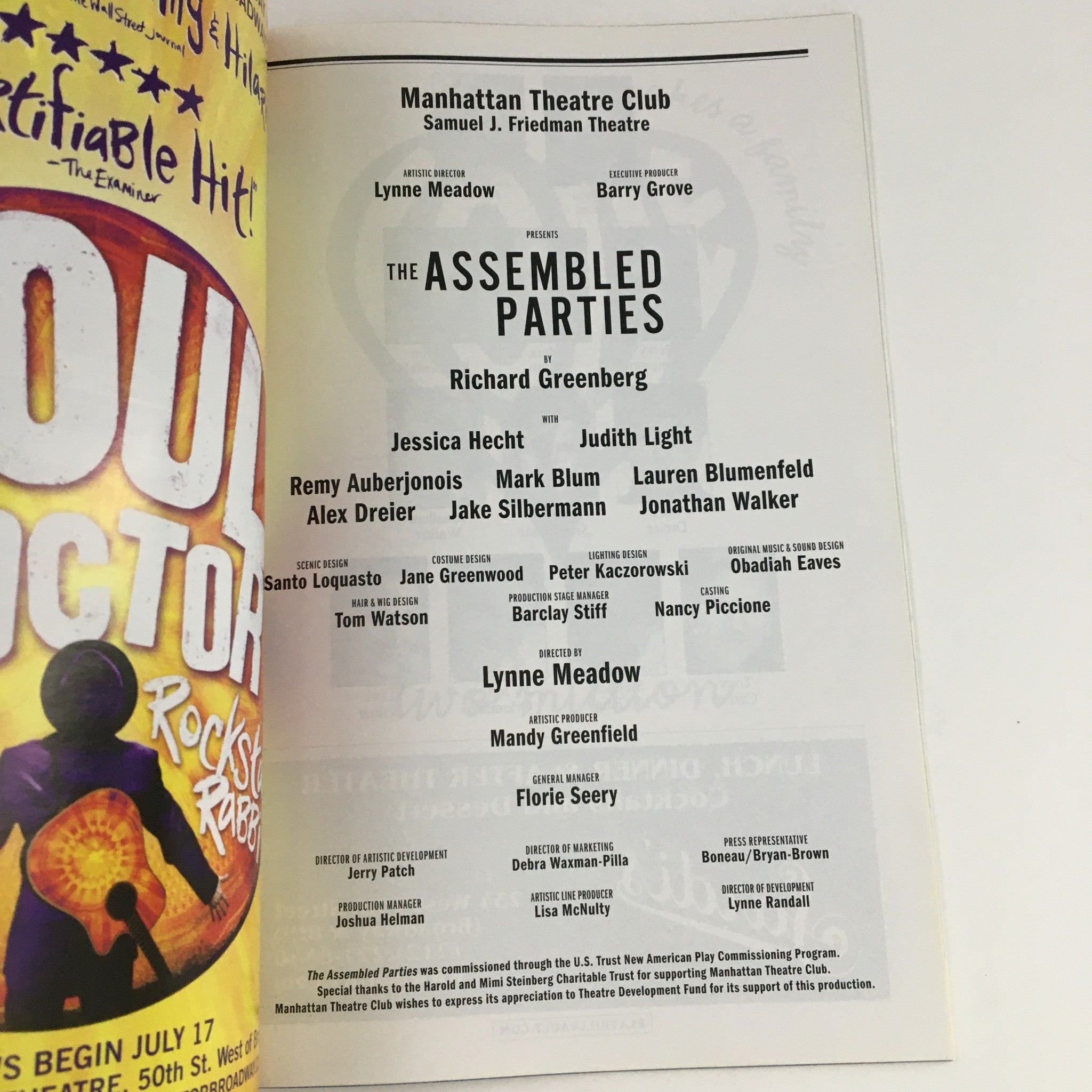 2013 Playbill Manhattan Theatre Club The Assembled Parties by Richard Greenberg