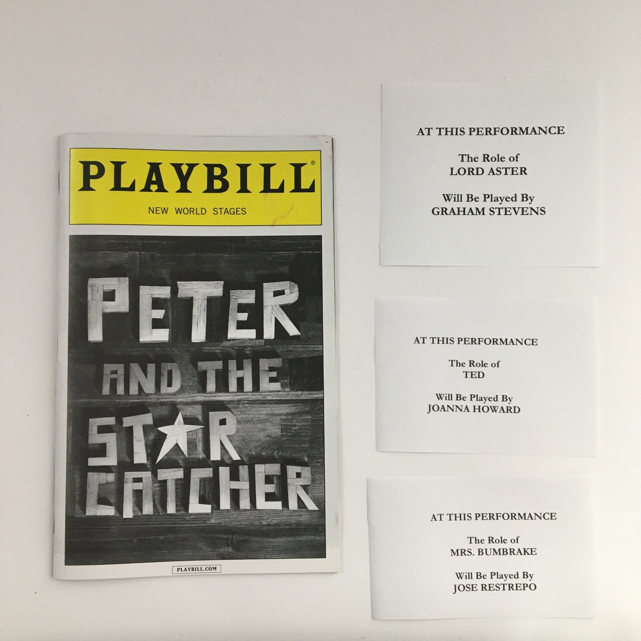 2013 Playbill New World Stages Presents Peter and the Star Catcher by Roger Rees