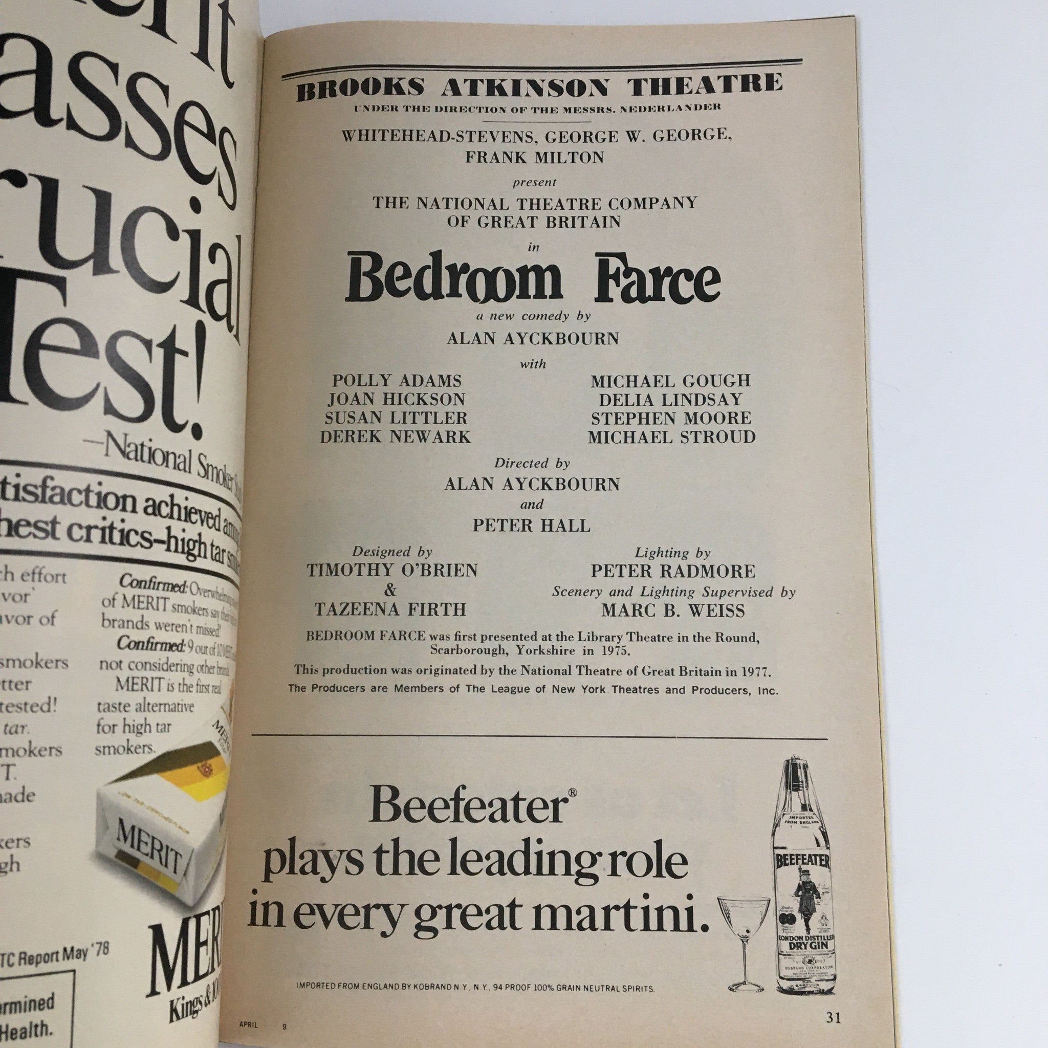 1979 Playbill Brooks Atkinson Theatre Presents Bedroom Farce by Alan Ayckbourn