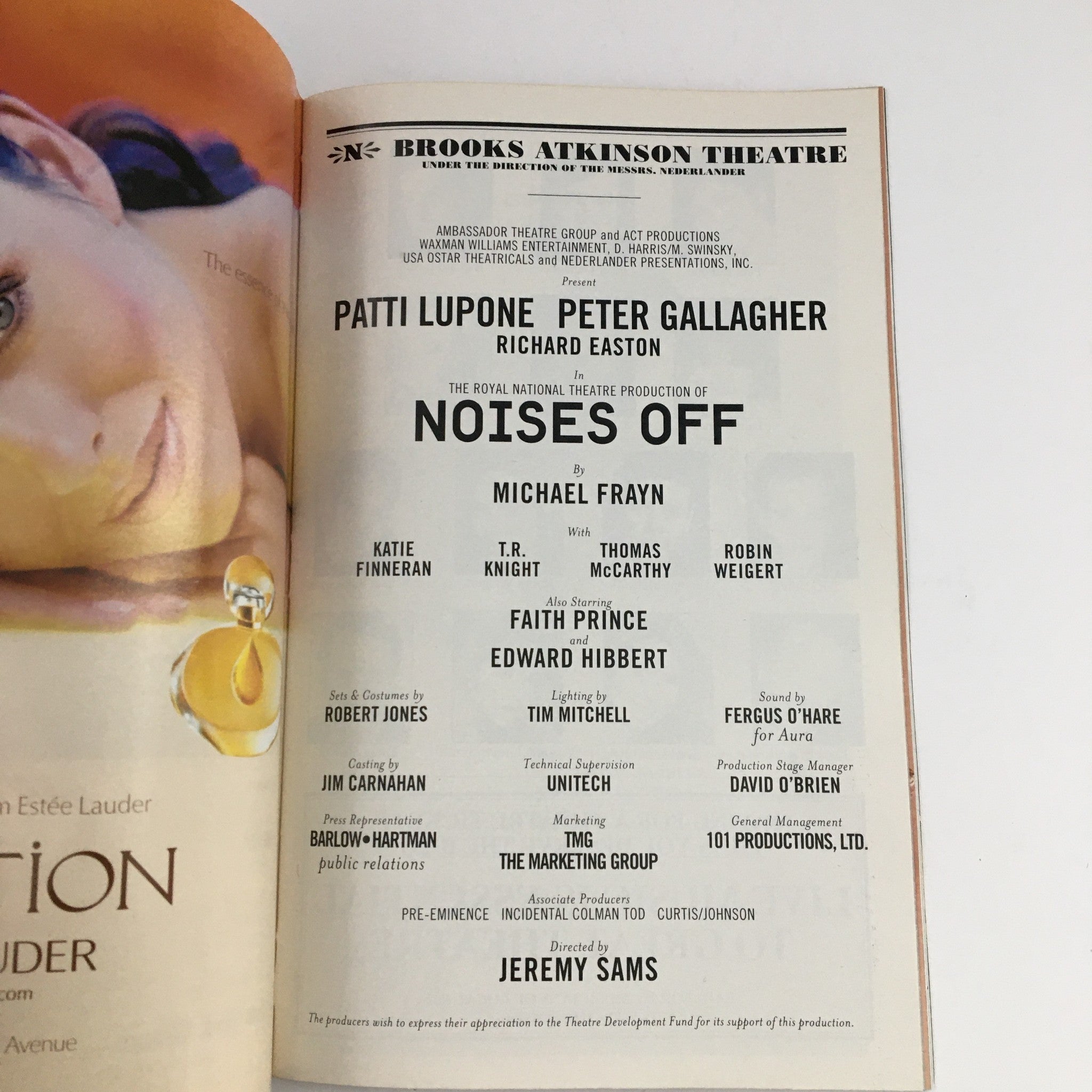 2001 Playbill Brooks Atkinson Theatre Present Patti Lupone in Noises Off