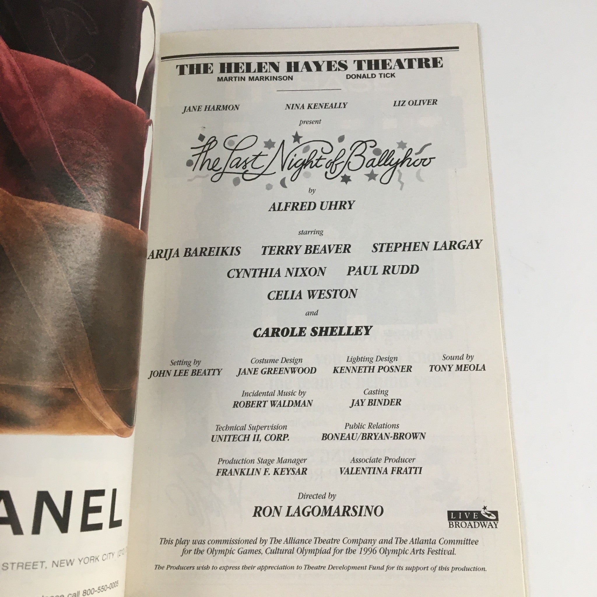 1996 Playbill The Helen Hayes Theatre Present The Last Night of Ballyhoo