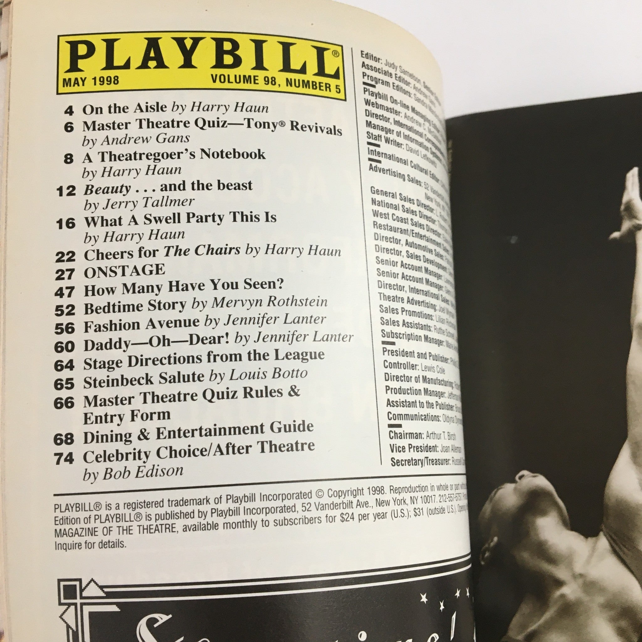 1998 Playbill Belasco Theatre Present Laura Linney Honour by Joanna Murray-Smith