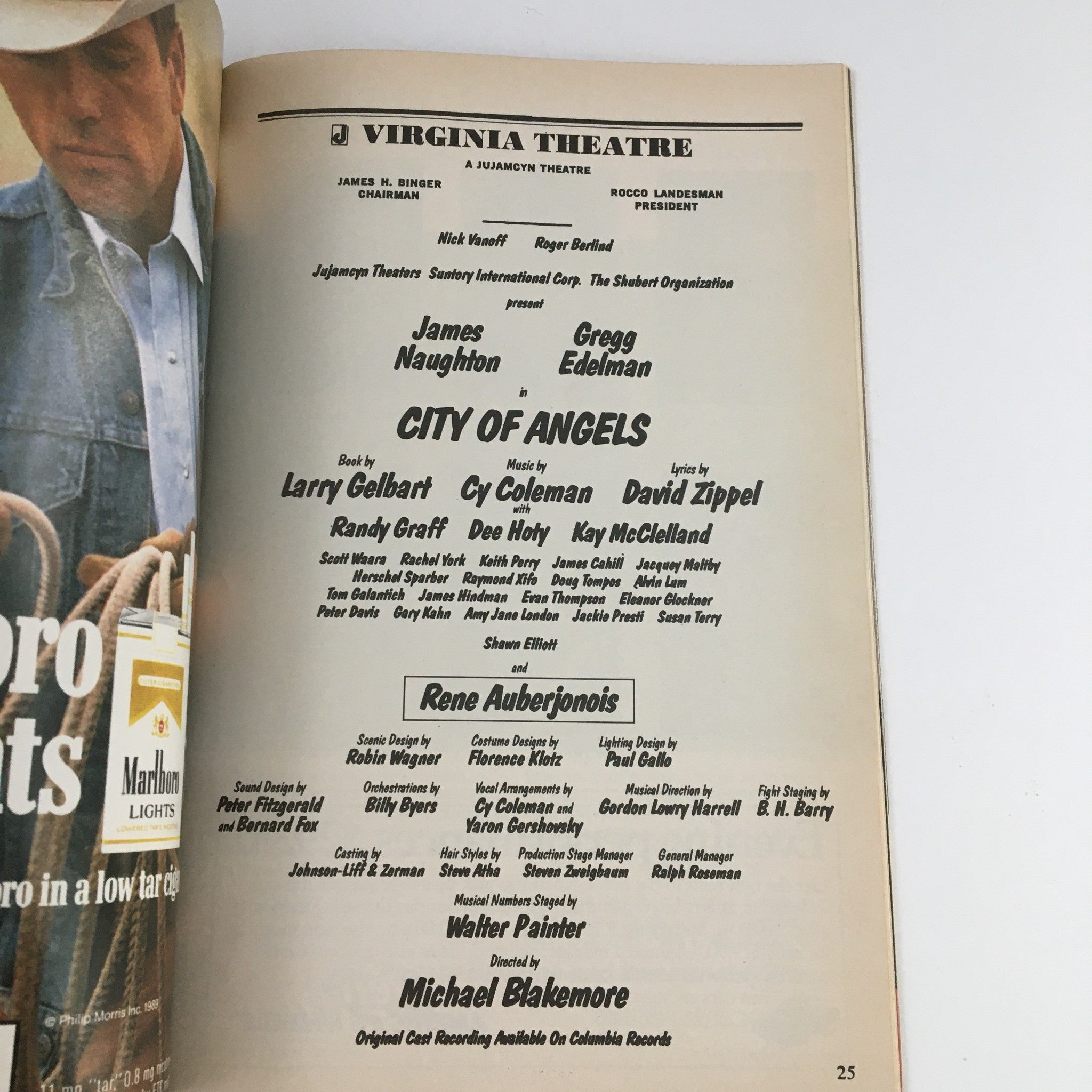 1990 Playbill Virginia Theatre Presents City of Angels by Michael Blakemore