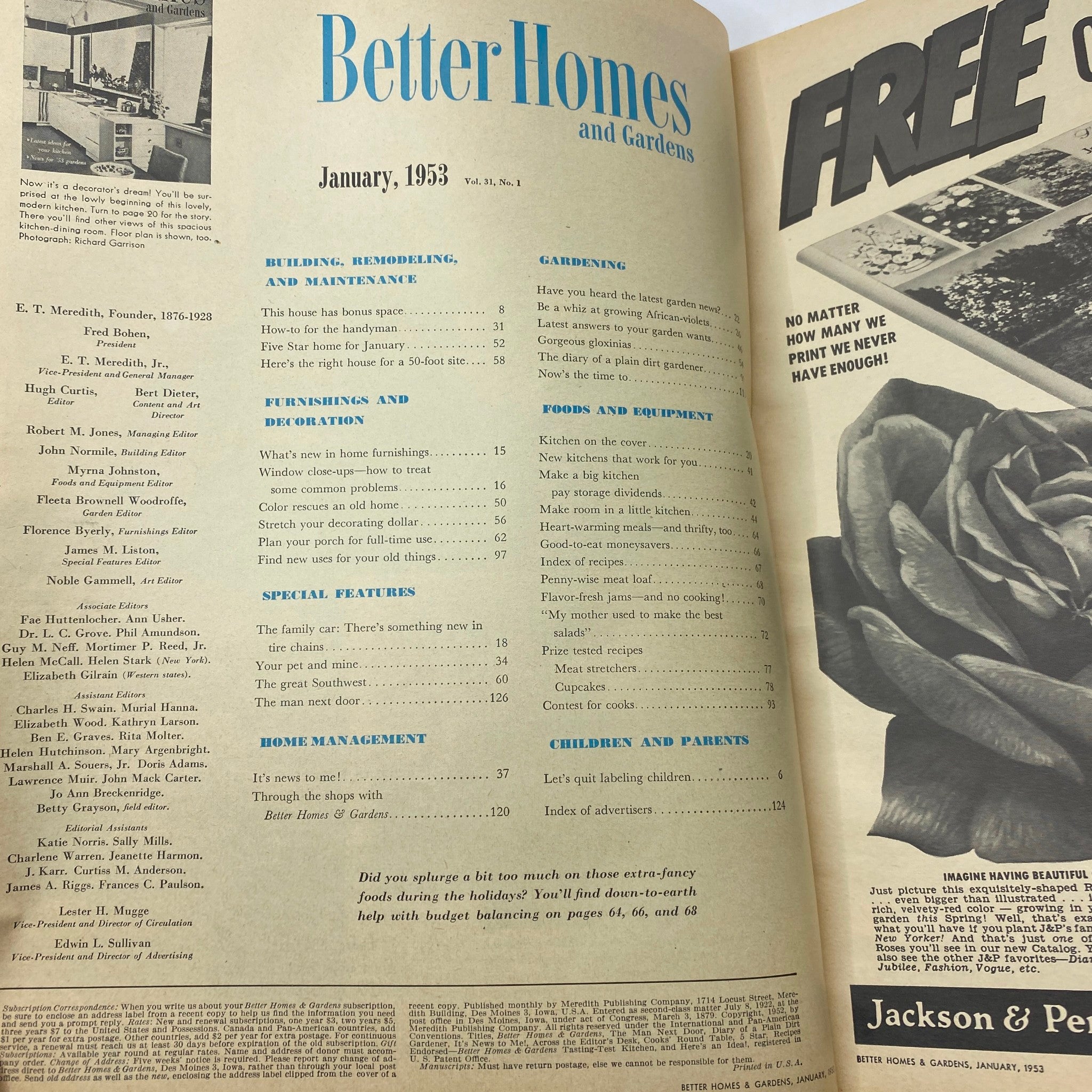 VTG Better Homes & Gardens Magazine January 1953 News for '53 Gardens No Label