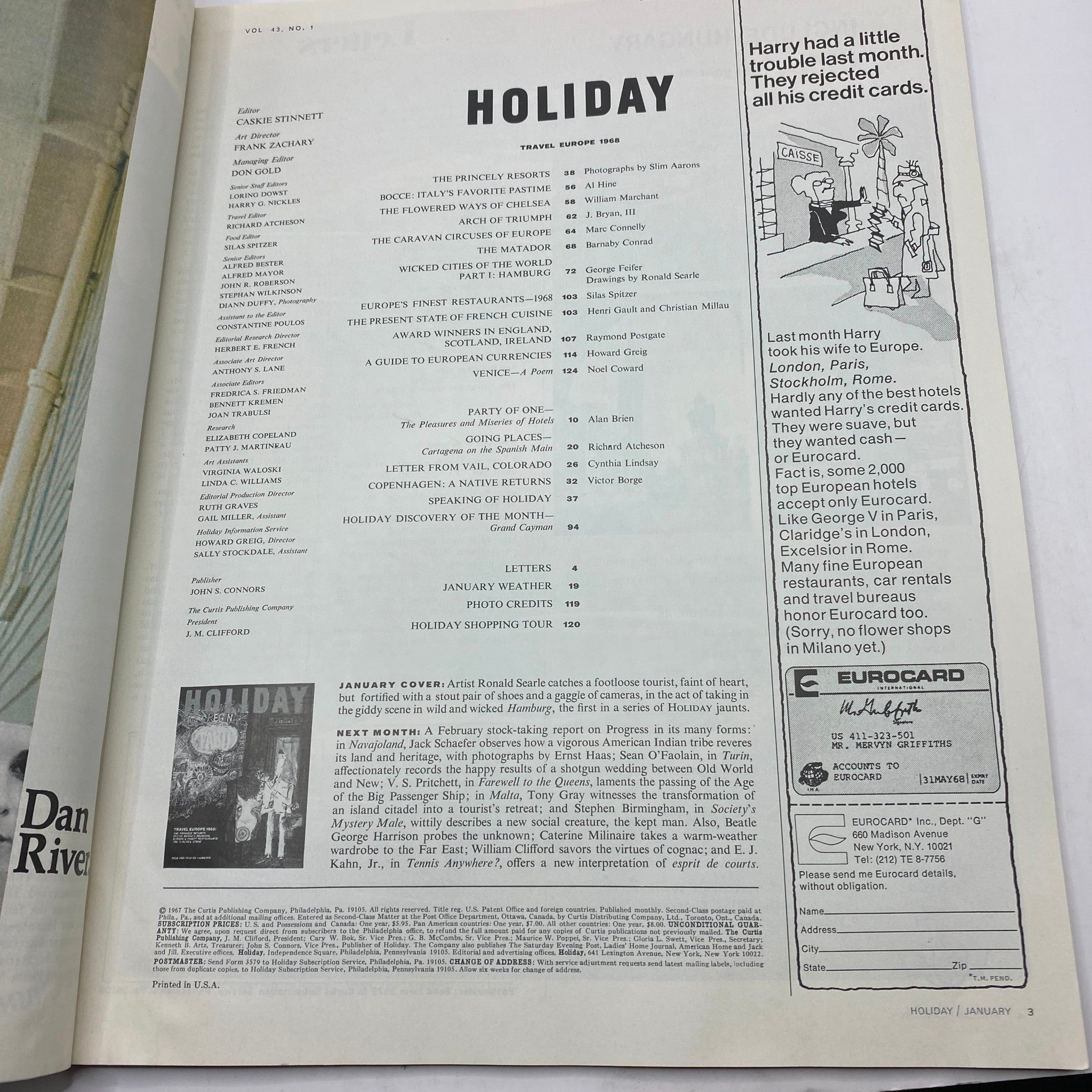 VTG Holiday Magazine January 1968 Vol 43 No. 1 Hamburg by Ronald Searle