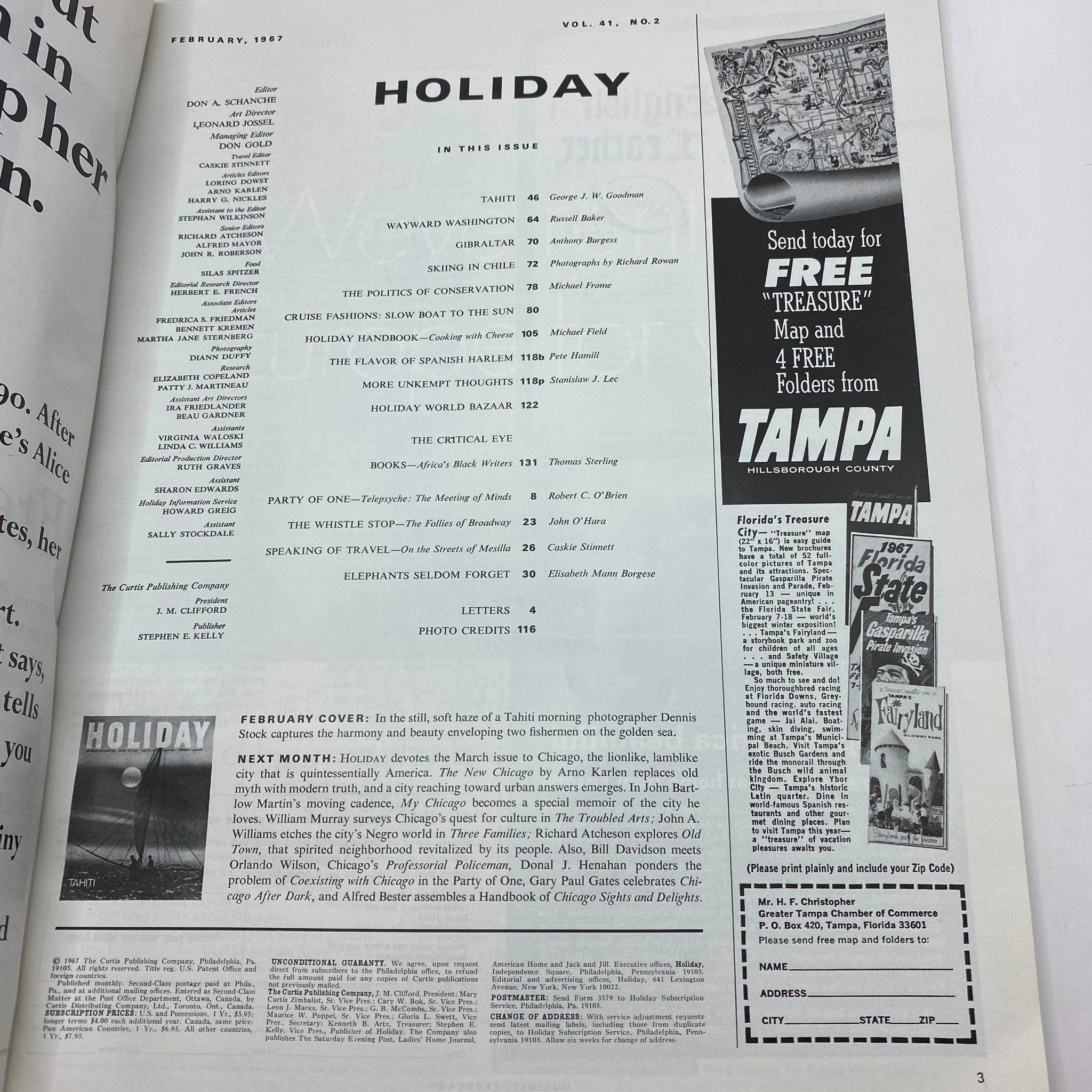 VTG Holiday Magazine February 1967 Vol 41 No. 2 Tahiti Morning No Label