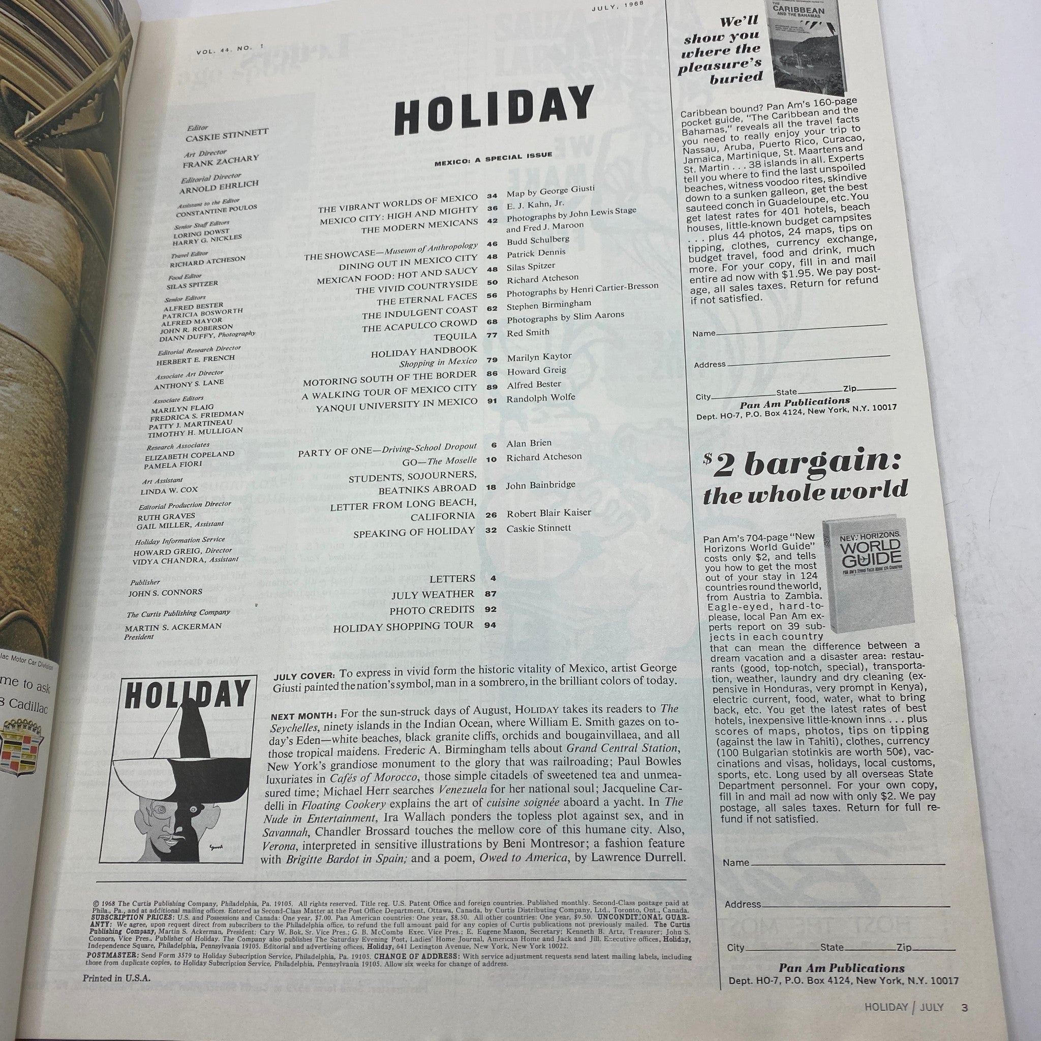 VTG Holiday Magazine July 1968 Vol 44 No. 1 Mexico A Special Issue