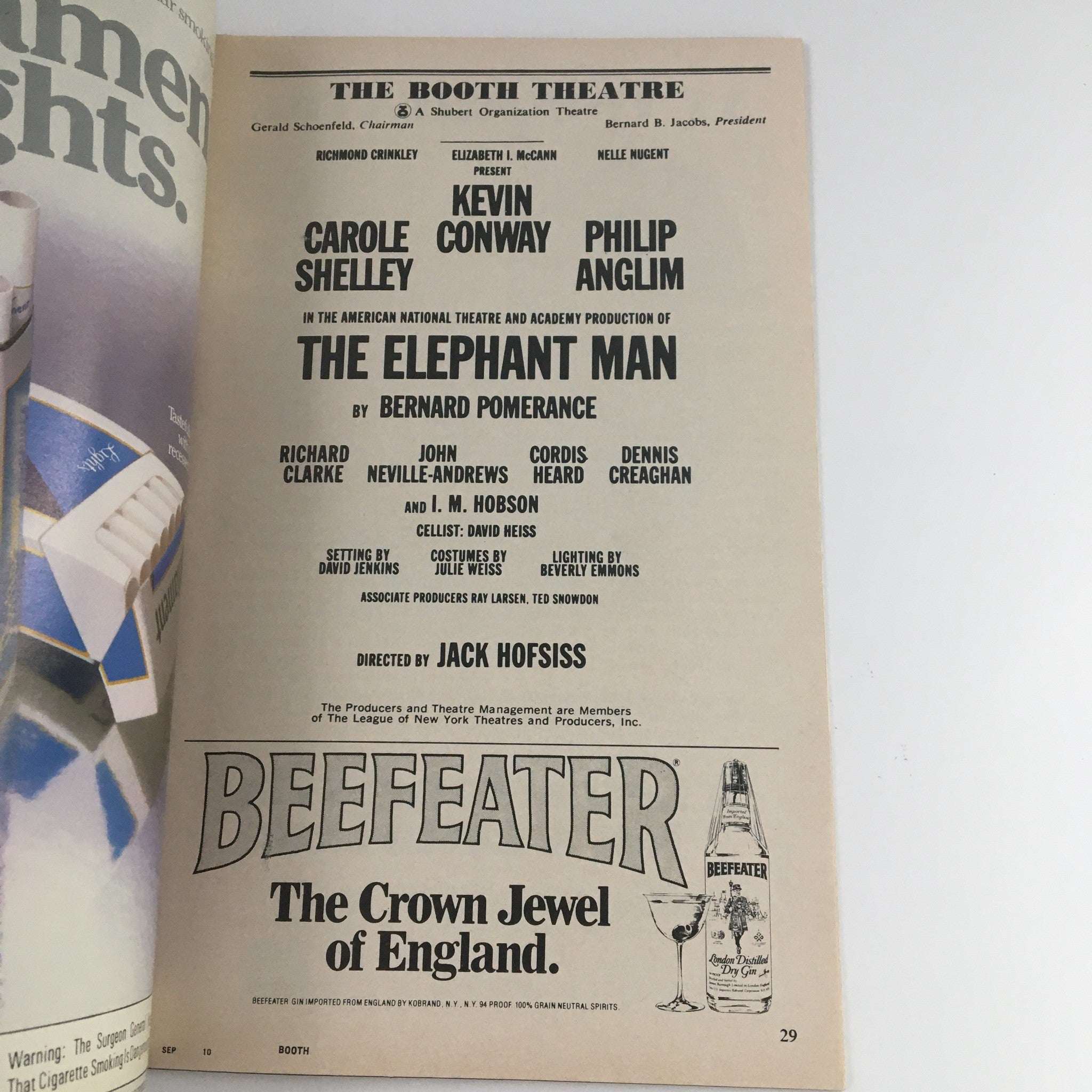 1979 Playbill The Booth Theatre Present Kevin Conway in The Elephant Man