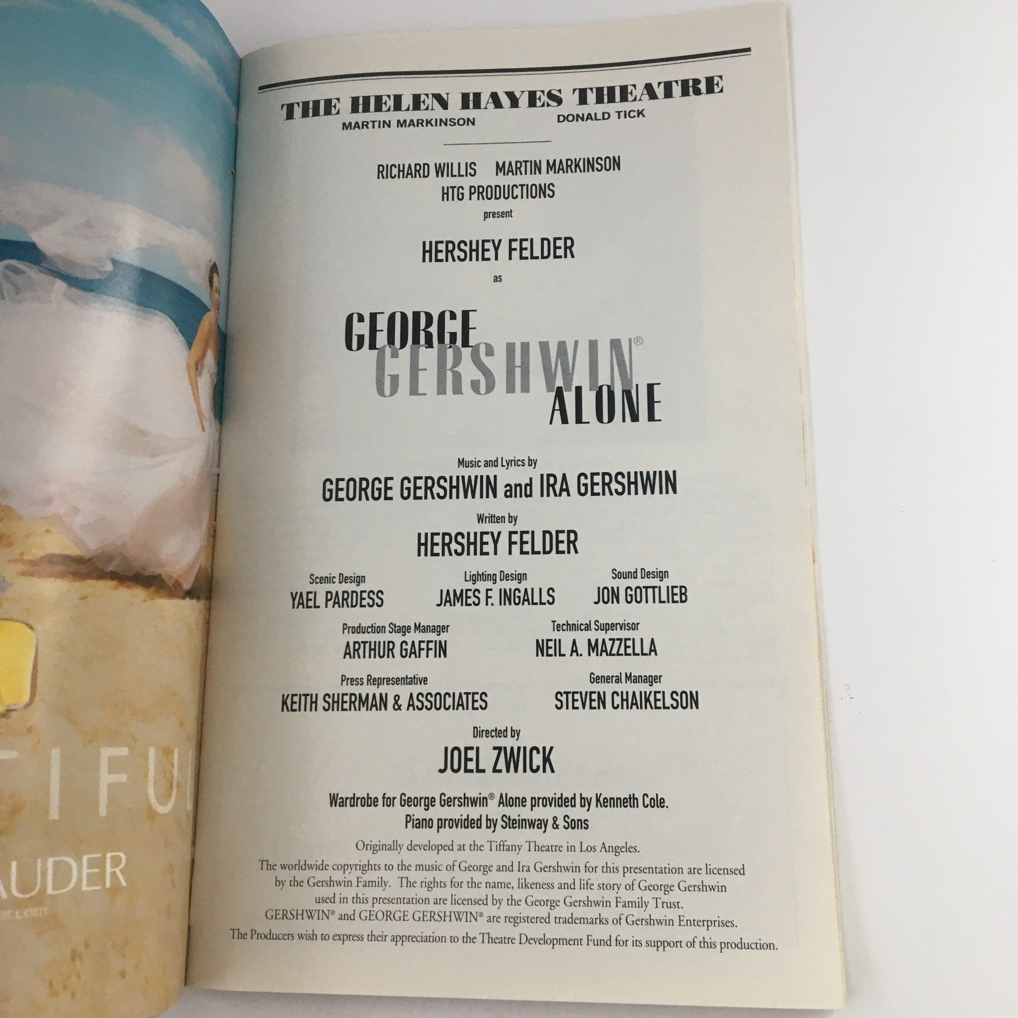 2001 Playbill The Helen Hayes Theatre Present Hershey F in George Gershwin Alone