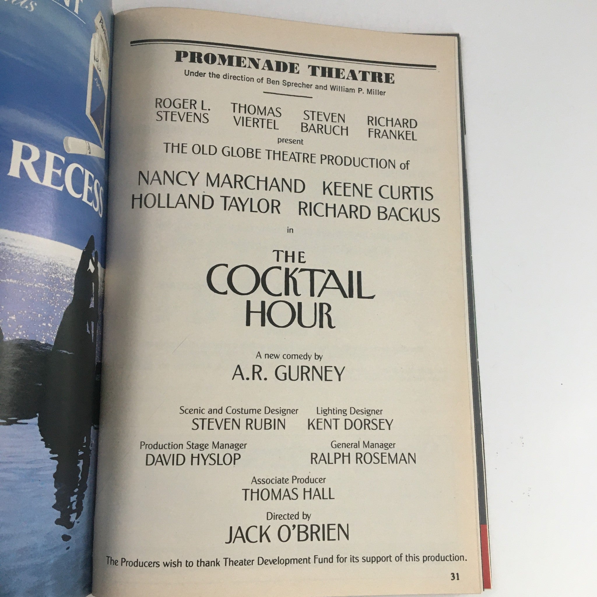 1989 Playbill Promenade Theatre Present The Cocktail Hour by A.R. Gurney