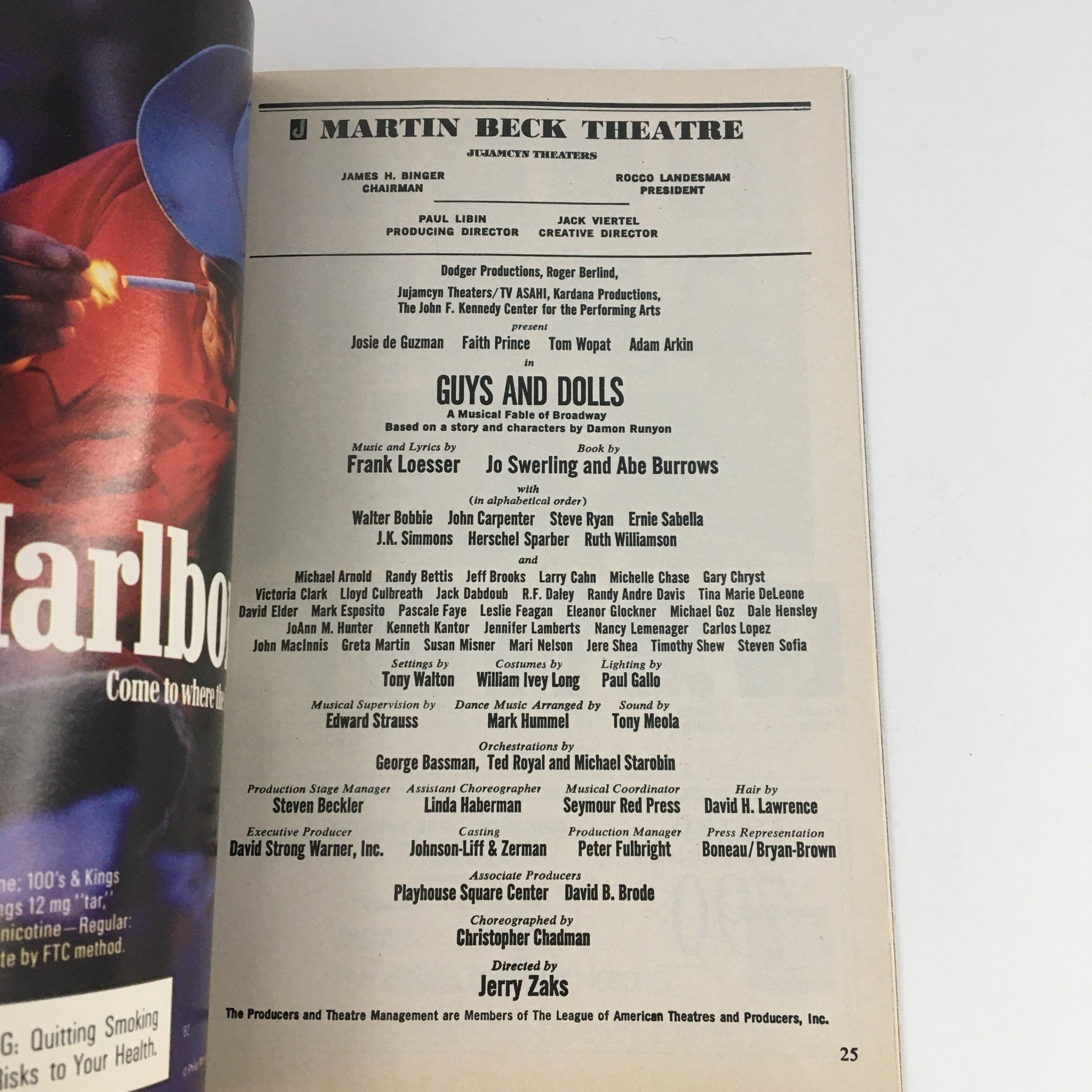 1992 Playbill Martin Beck Theatre Present Josie de Guzman in Guys and Dolls