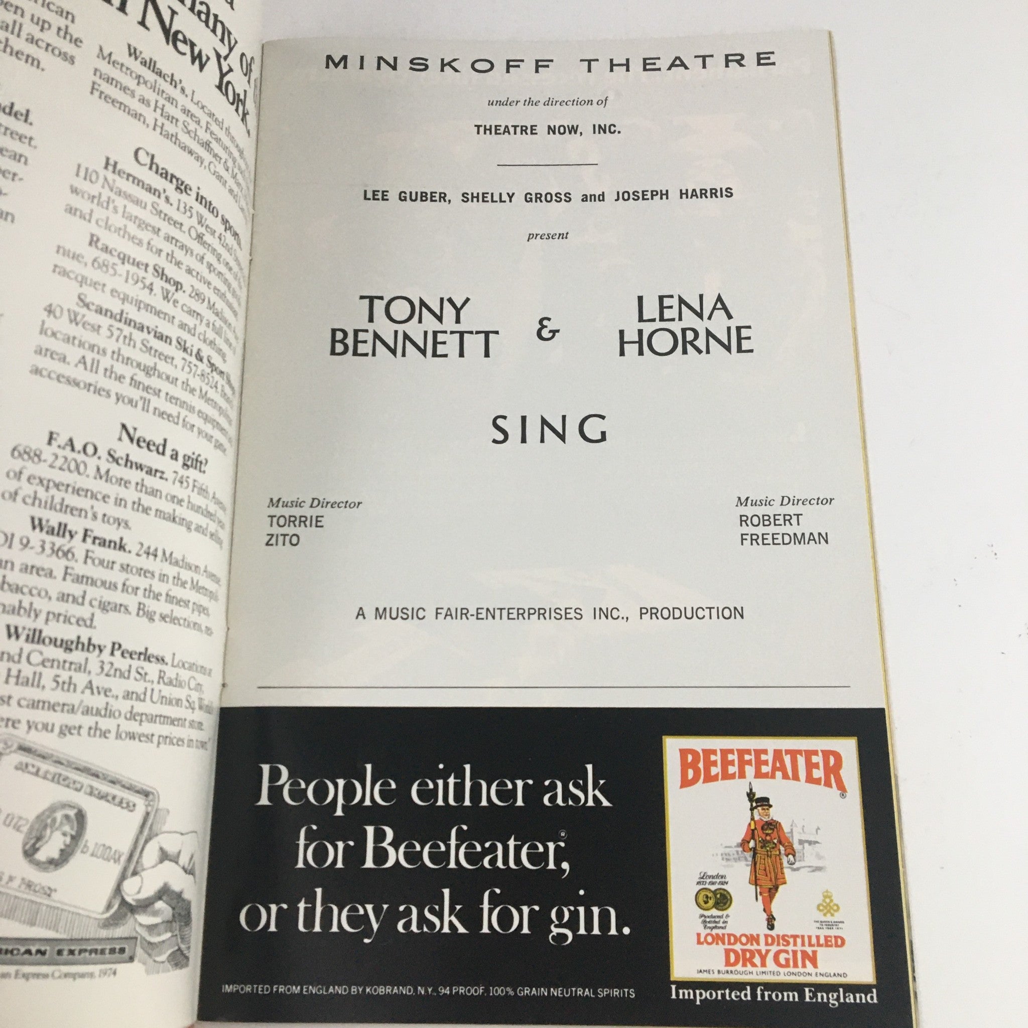 1974 Playbill Minskoff Theatre Present Tony Bennett & Lena Horne in Sing