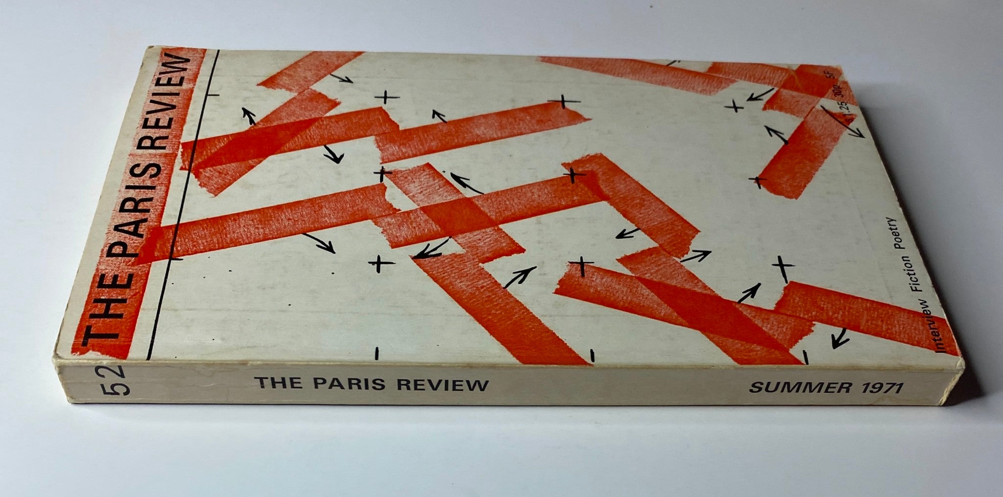 Side view of The Paris Review Magazine Summer 1971 No. 52 showcasing its title and issue number with a visually striking cover design.