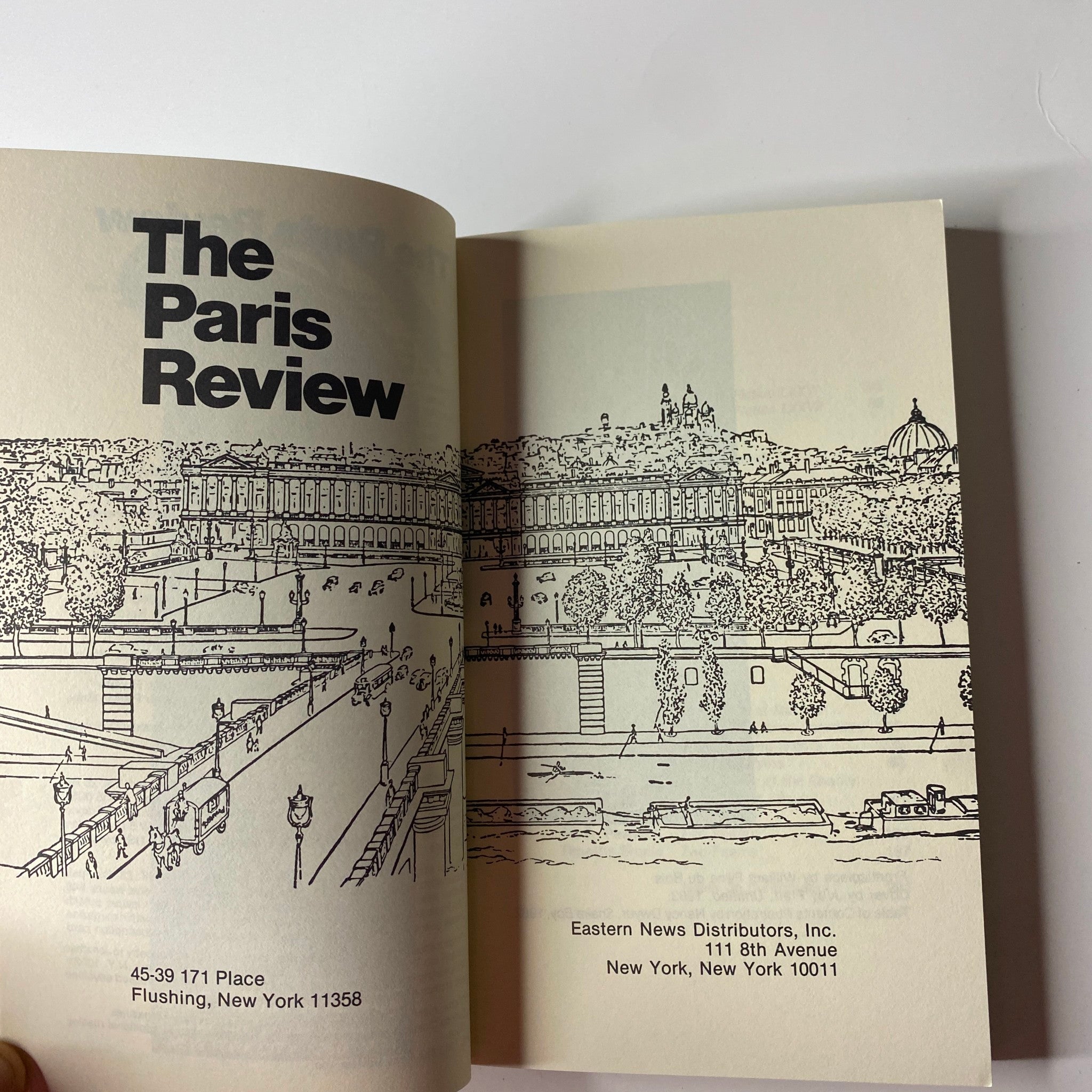 Interior page of The Paris Review Magazine Summer 1983 No. 88 Raymond Carver with an illustration of the magazine's distribution center.