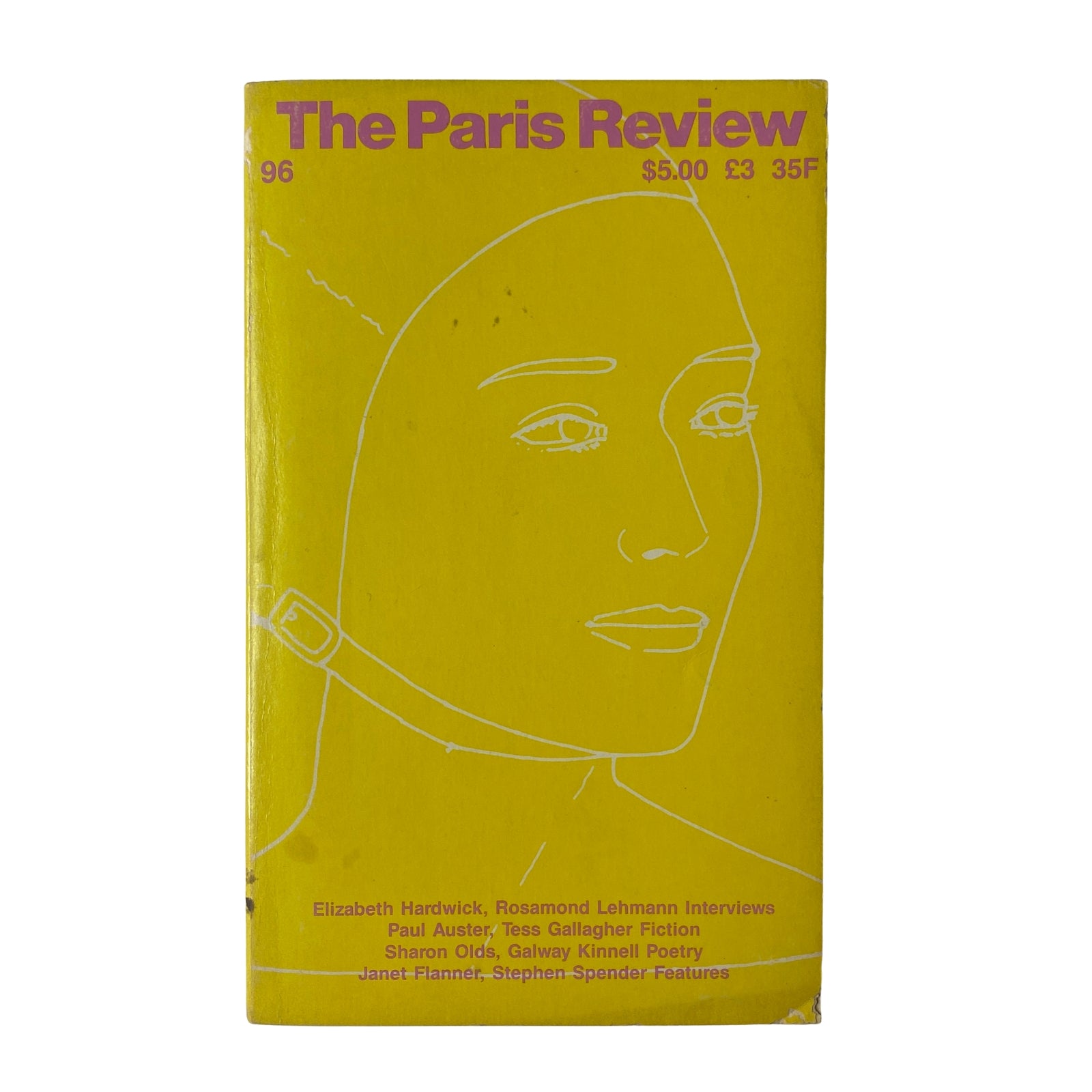 The Paris Review Magazine Summer 1985 No. 96 cover featuring a minimalist illustration of a woman and the names of notable authors like Elizabeth Hardwick and Rosamond Lehmann.