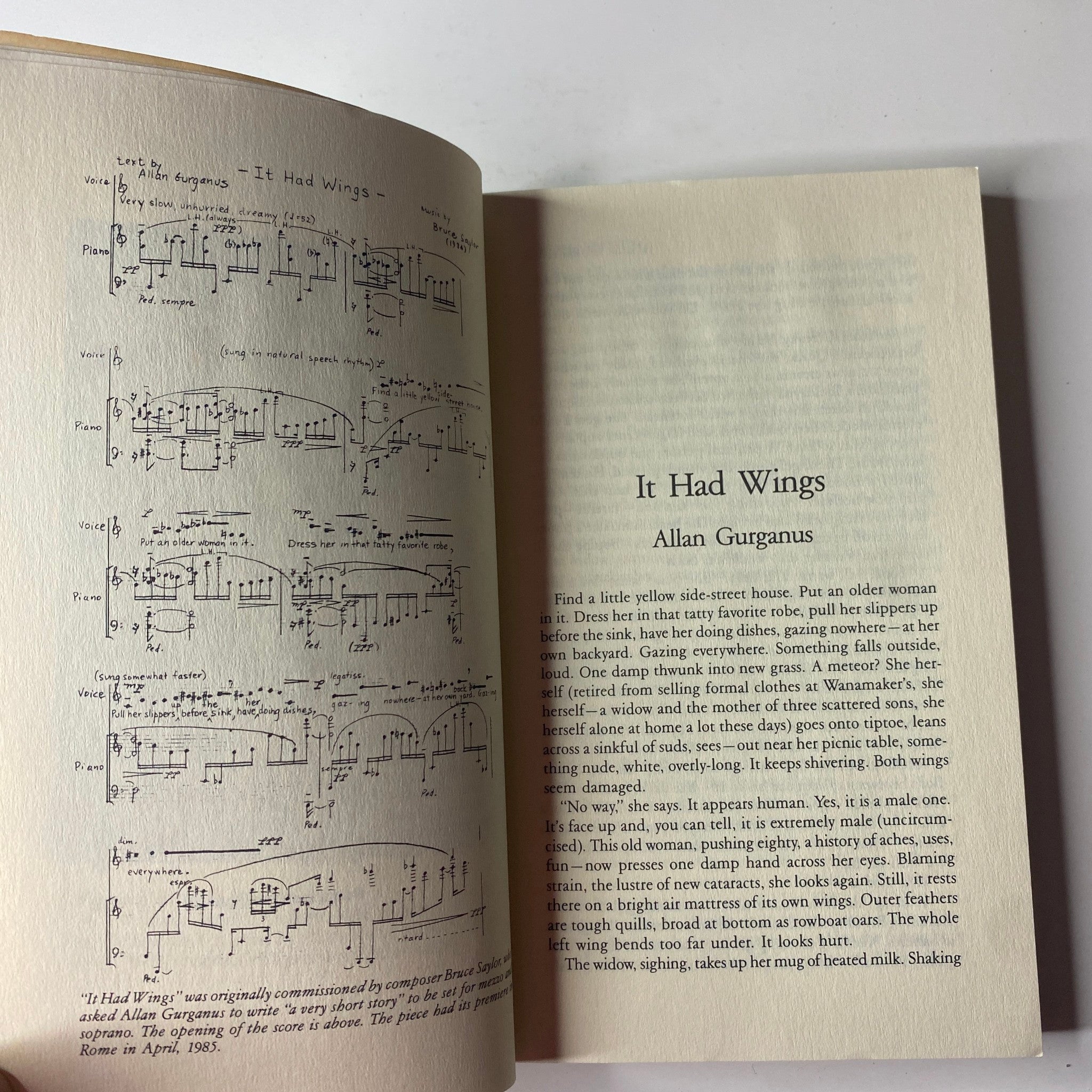 Page from The Paris Review Magazine Winter 1985 No. 98 featuring the poem 'It Had Wings' by Allan Gurganus.